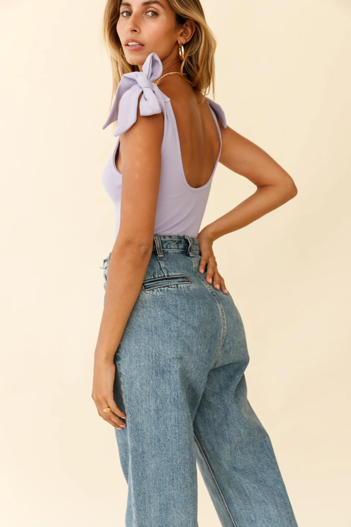 Can't Stop Me Bow Shoulder Bodysuit Lilac - Seraphlike