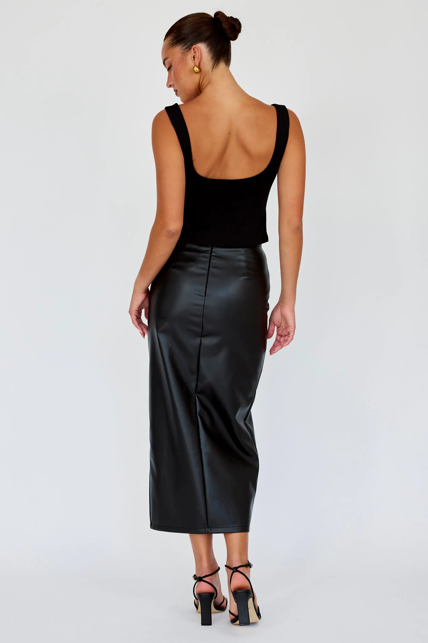 Kane Faux Leather Midi Skirt Black - Seraphlike