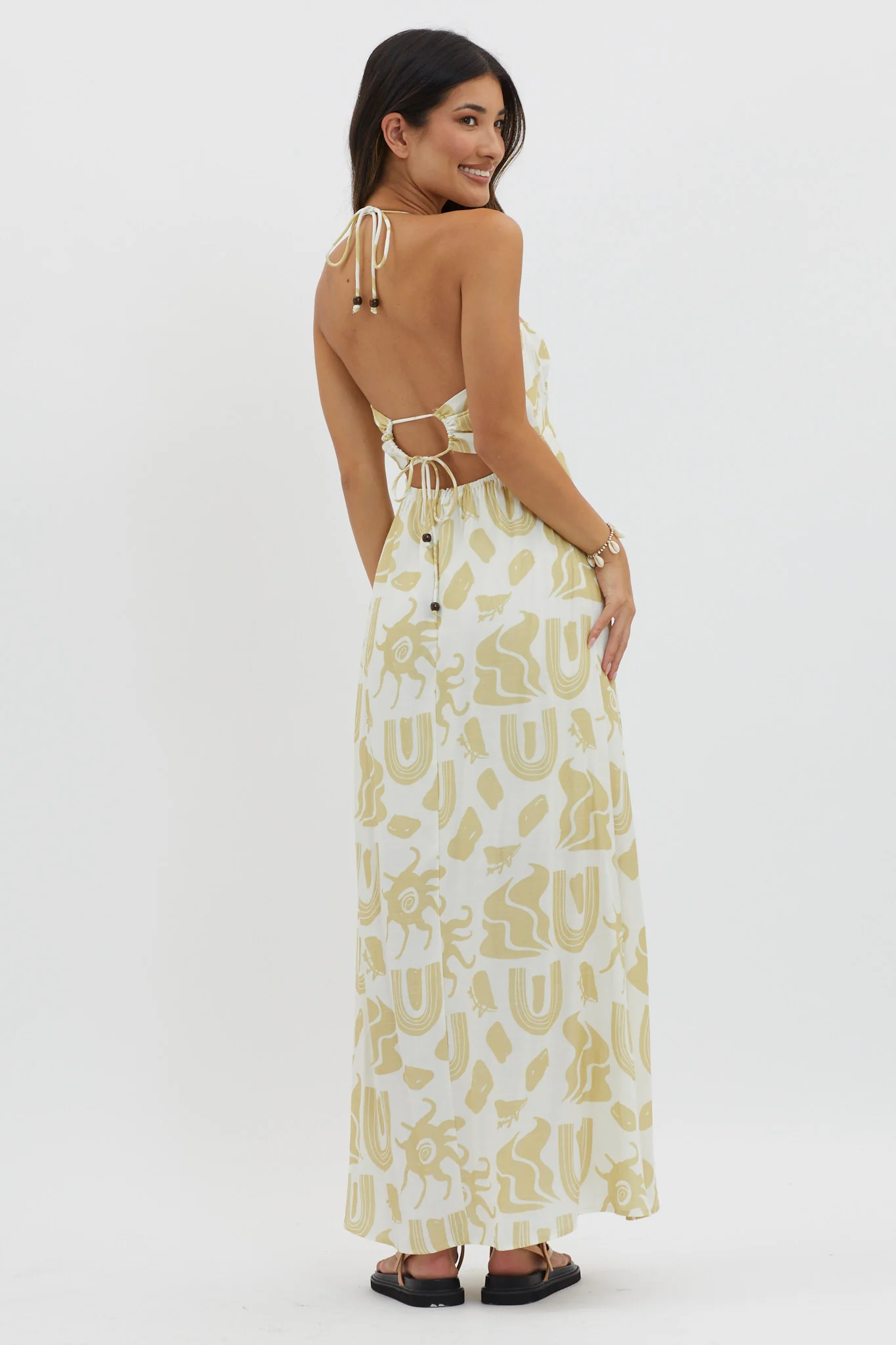 Moreton Halterneck Tied Back Dress Yellow - Seraphlike