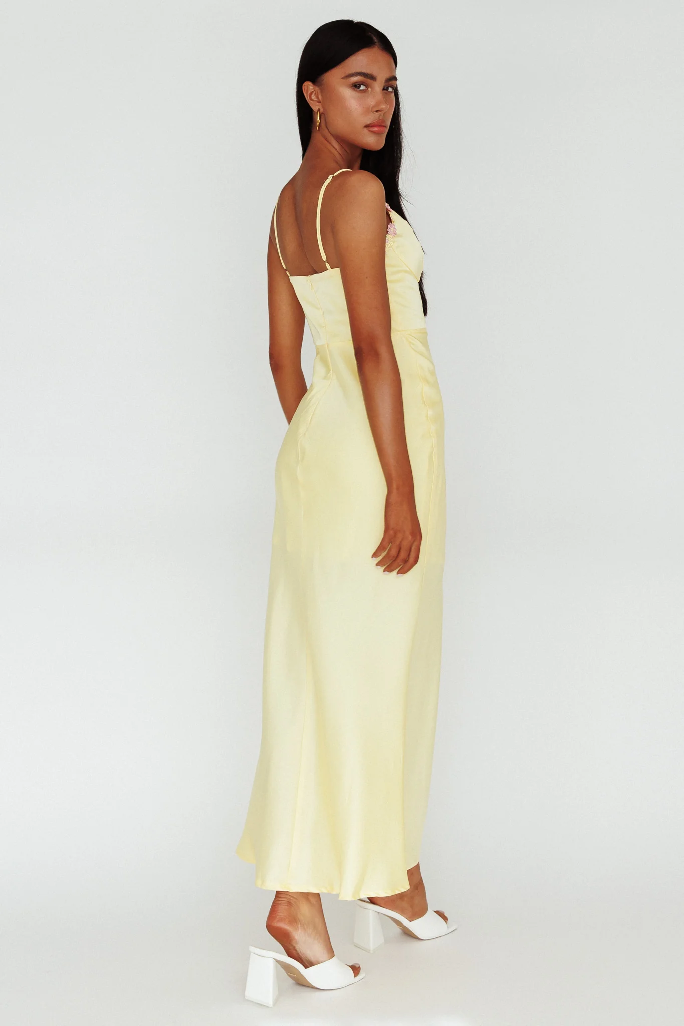 Honeysuckle Floral Neckline Midi Dress Lemon - Seraphlike