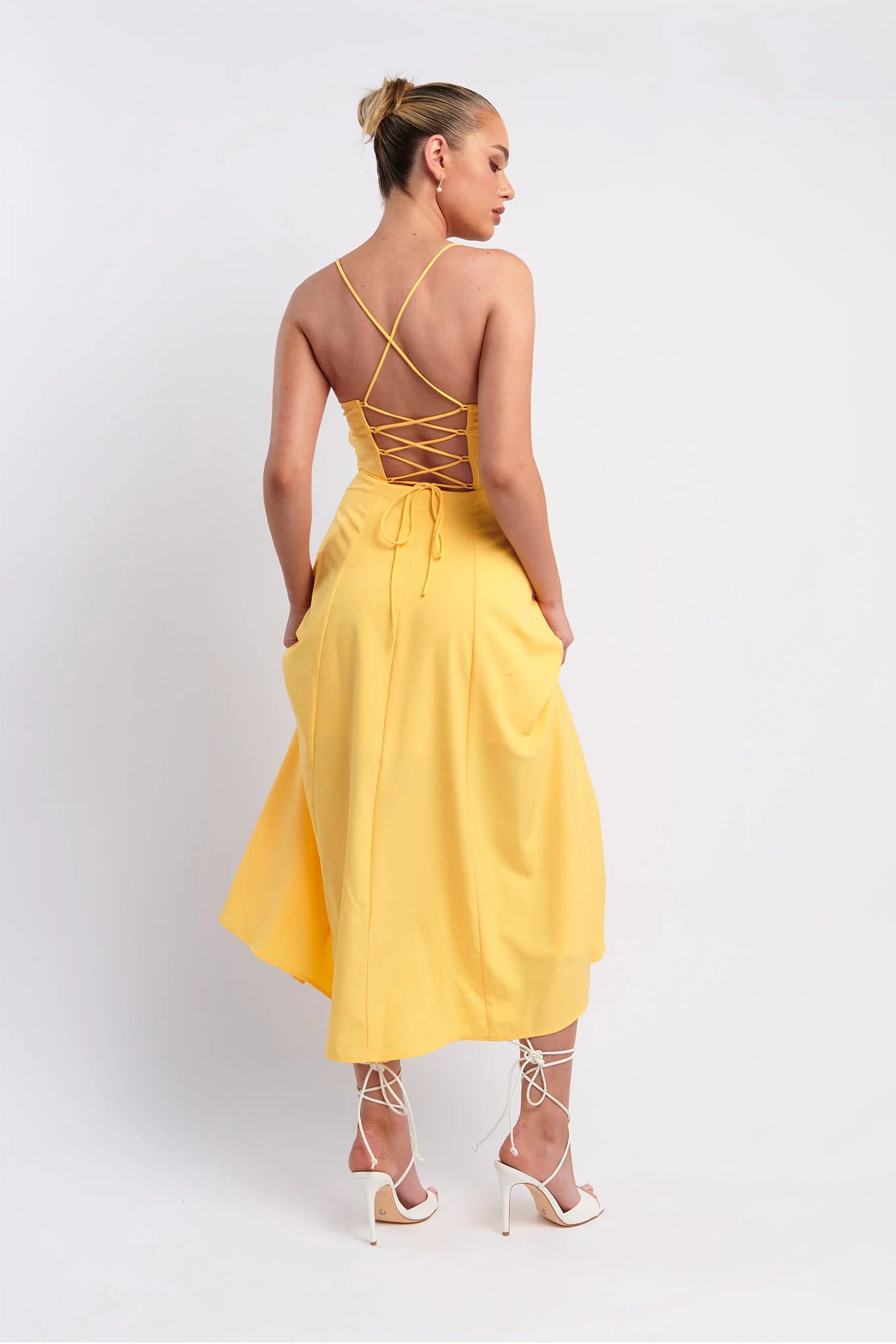 Euro Summer Split Hem Midi Dress Yellow - Seraphlike