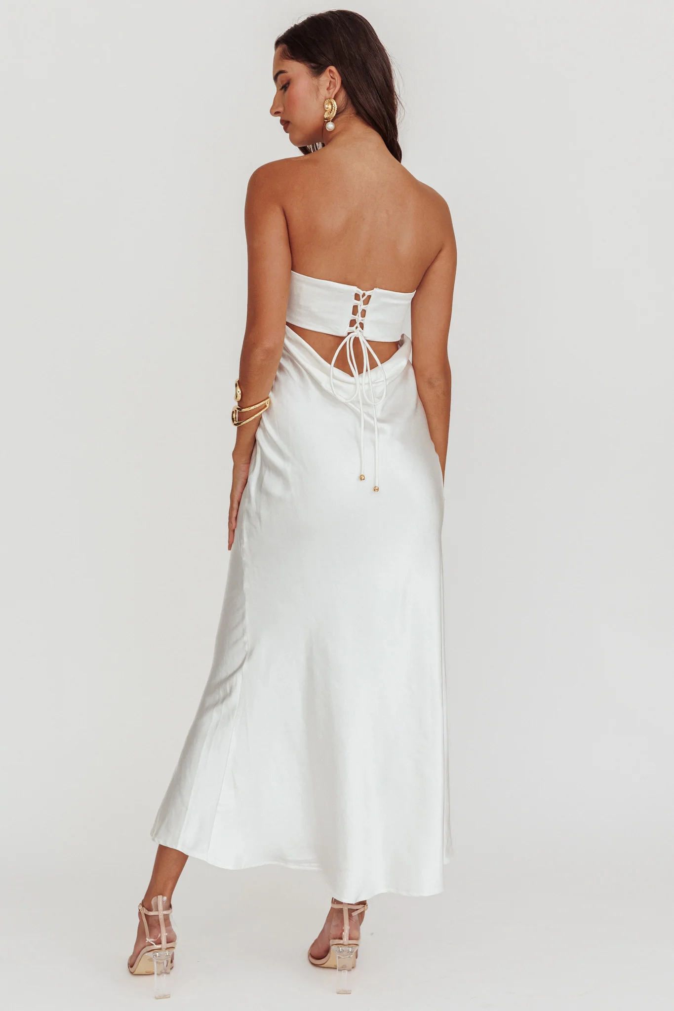 Moon Song Strapless Laced Back Dress Off White - Seraphlike