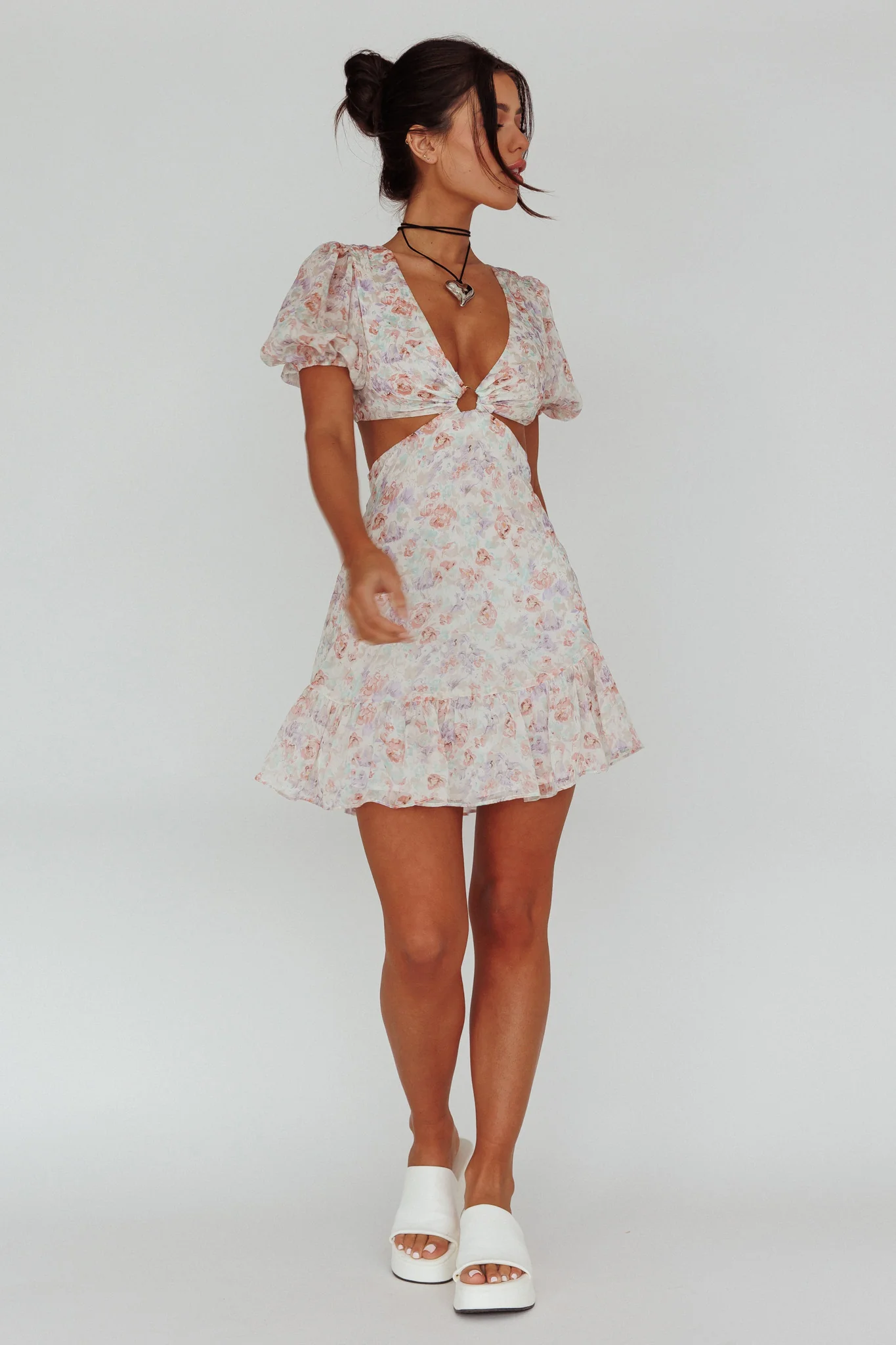 Graciele Laced Back Cut-Out Mini Dress Floral Blush - Seraphlike