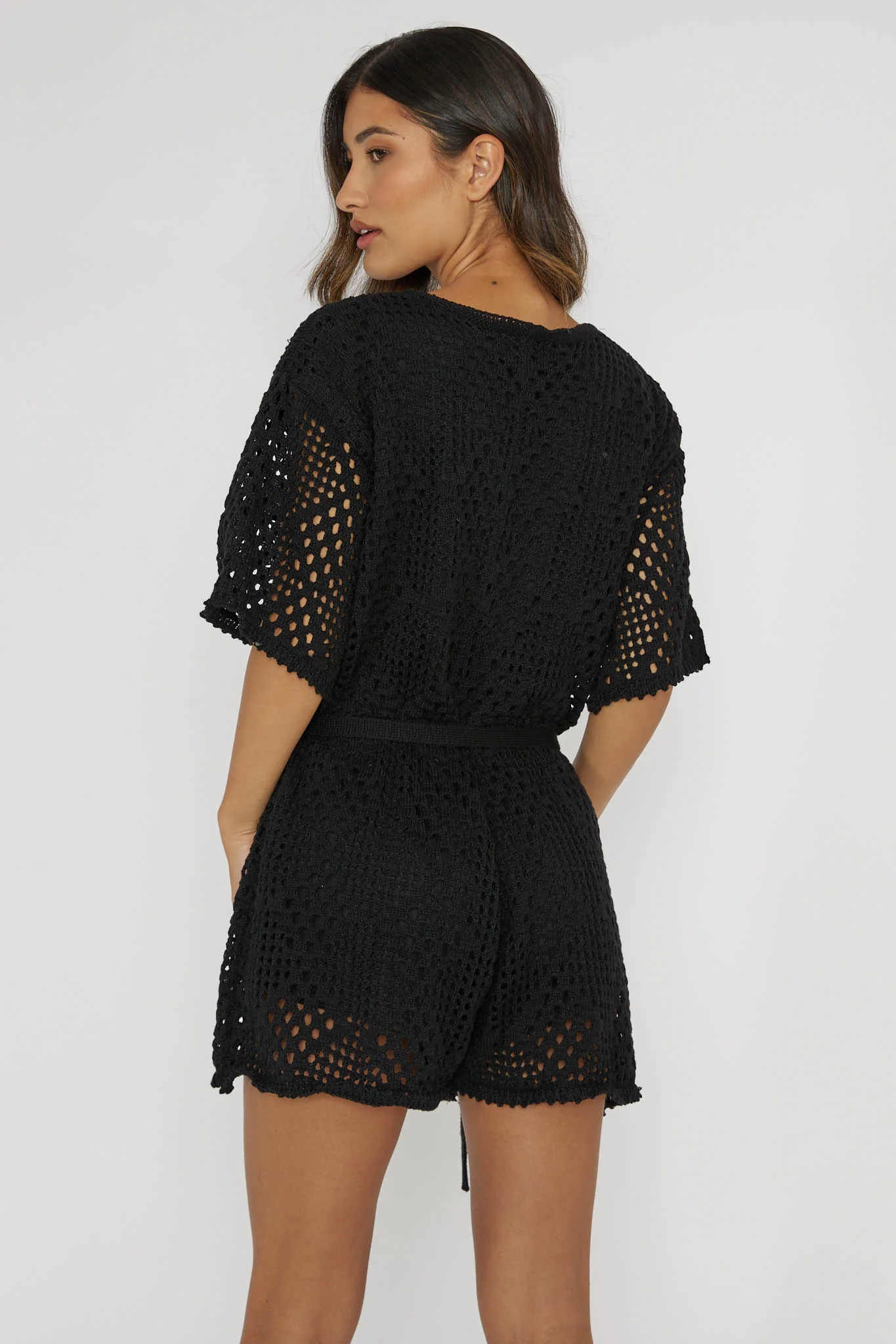 Asana Crochet Button Romper Black - Seraphlike