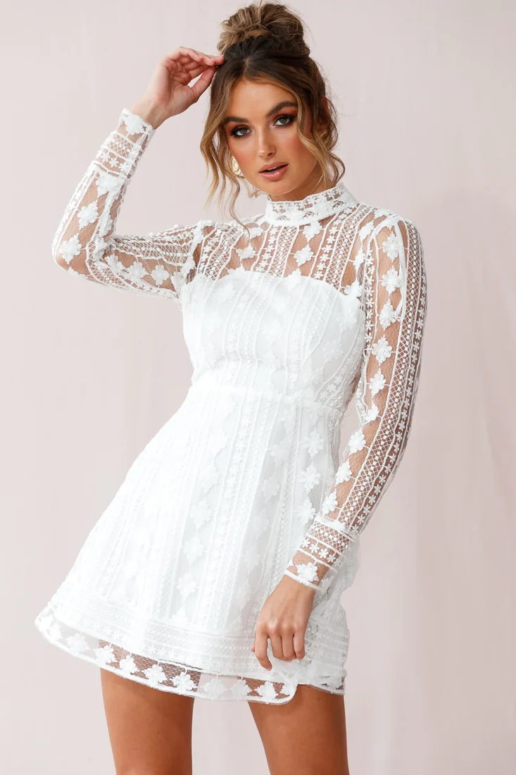 Amelia Lace Overlay Peek A Boo Dress White - Seraphlike