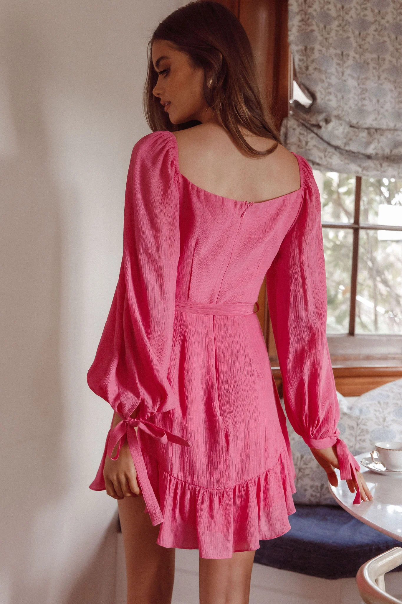 Make Memories Balloon Sleeve Molded Bust Dress Hot Pink - Seraphlike