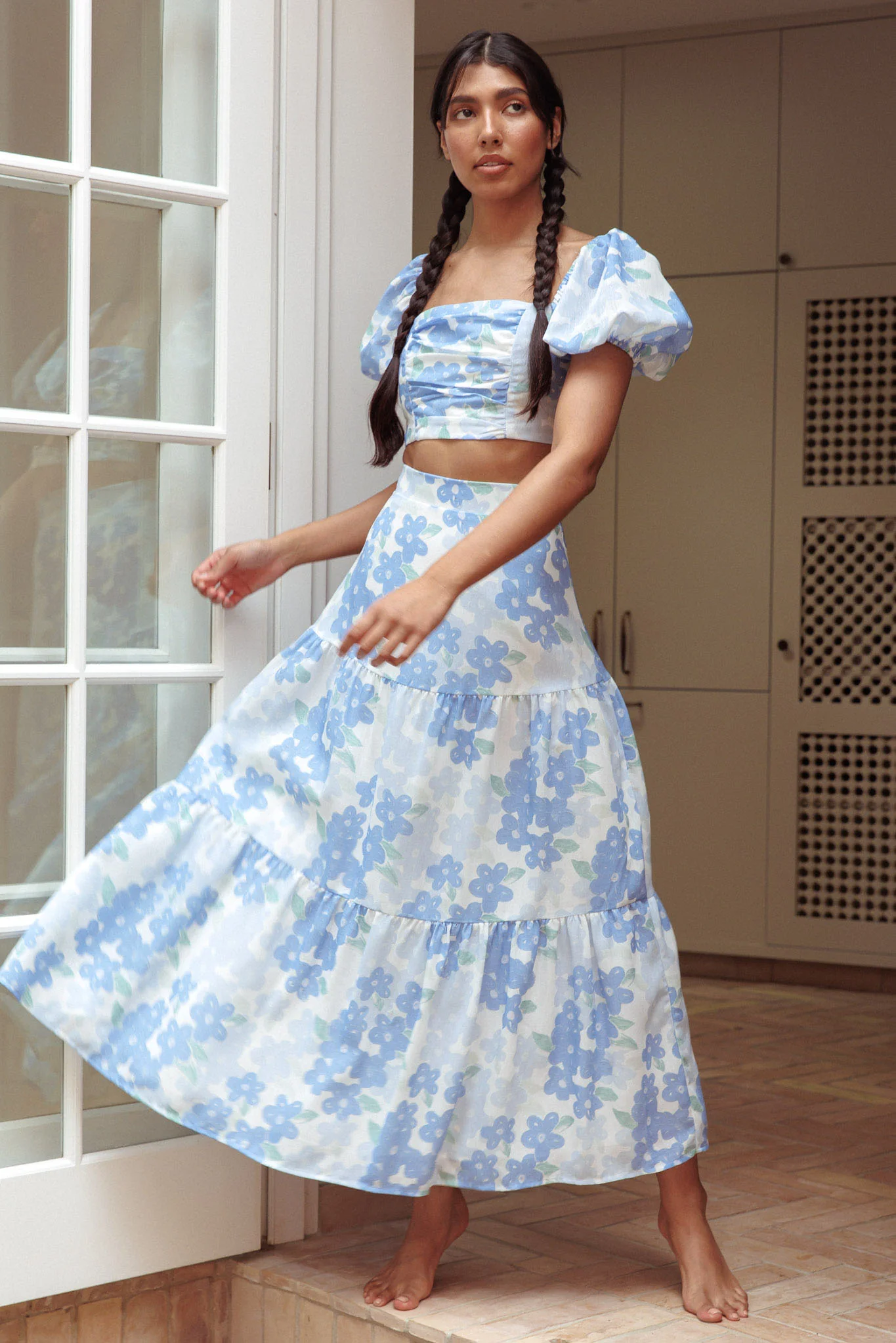 The Moment Maxi Skirt Floral Blue - Seraphlike