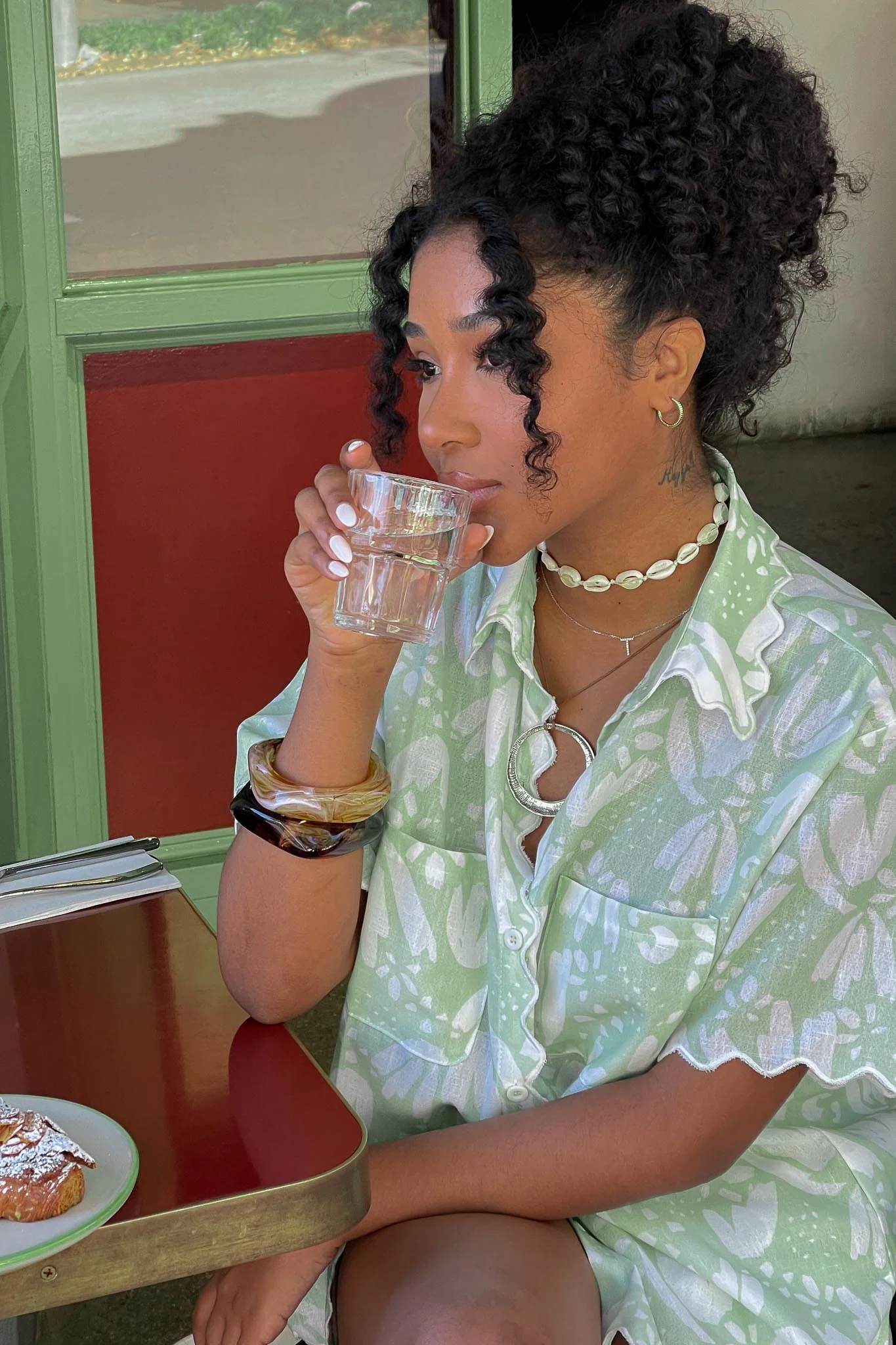 Swing Of Things Scalloped Edge Shirt Print Sage - Seraphlike