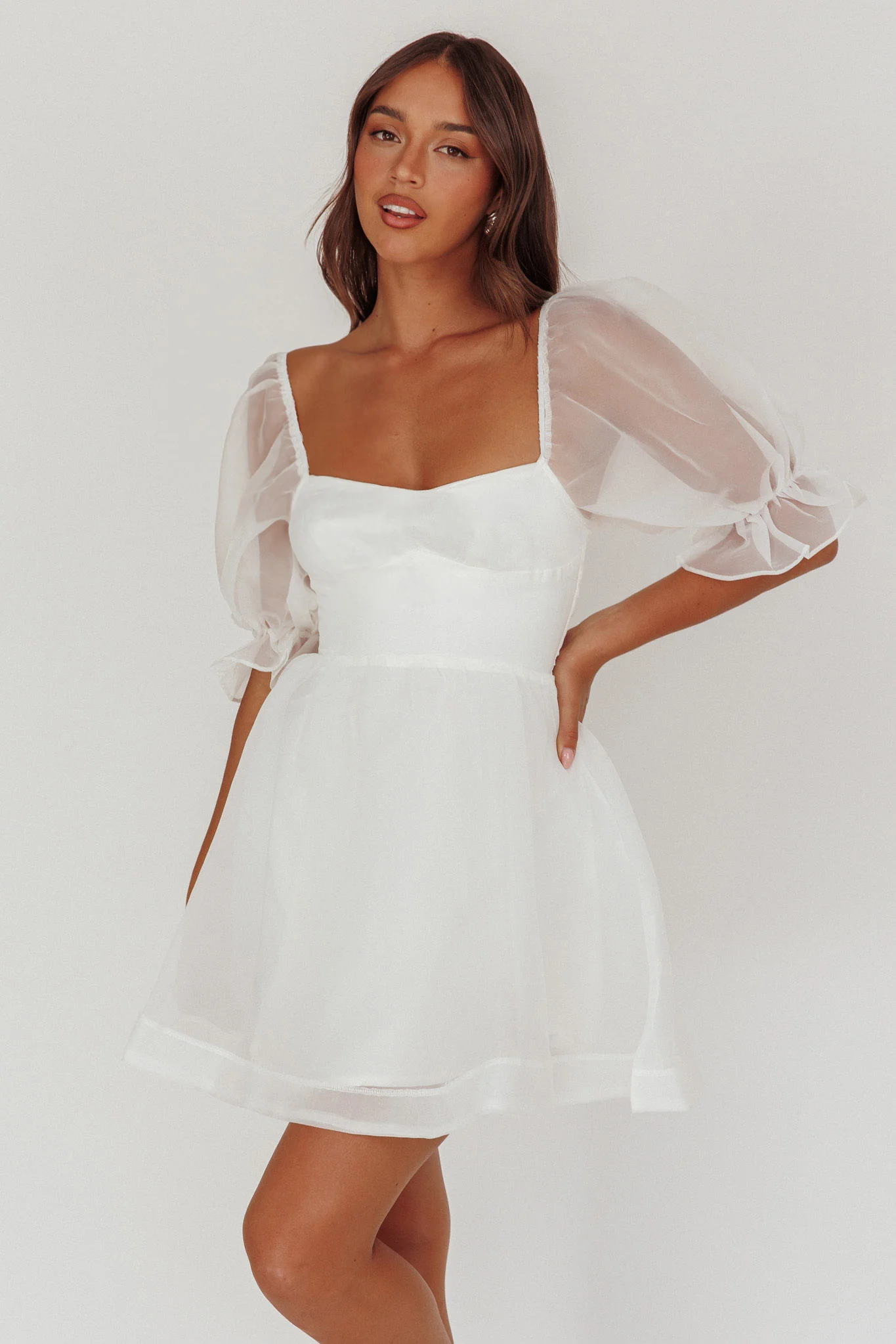 I've Got Sunshine Puff Sleeve Mini Dress White - Seraphlike