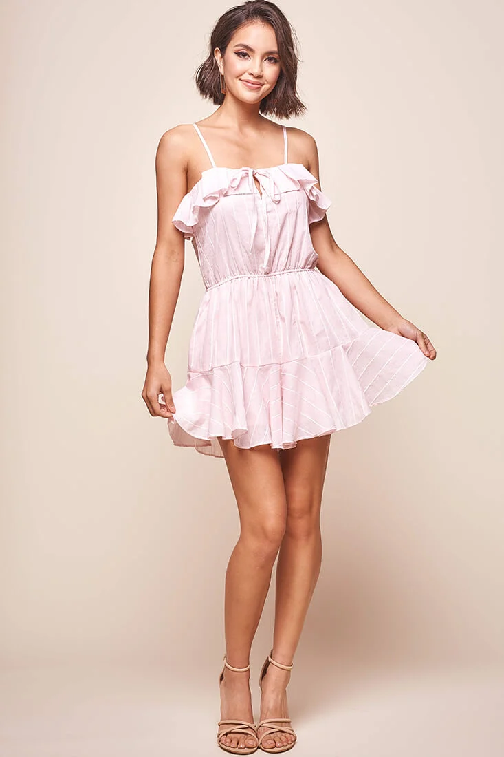 Louisa Elasticated Waist Ruffle Hem Romper Blush - Seraphlike