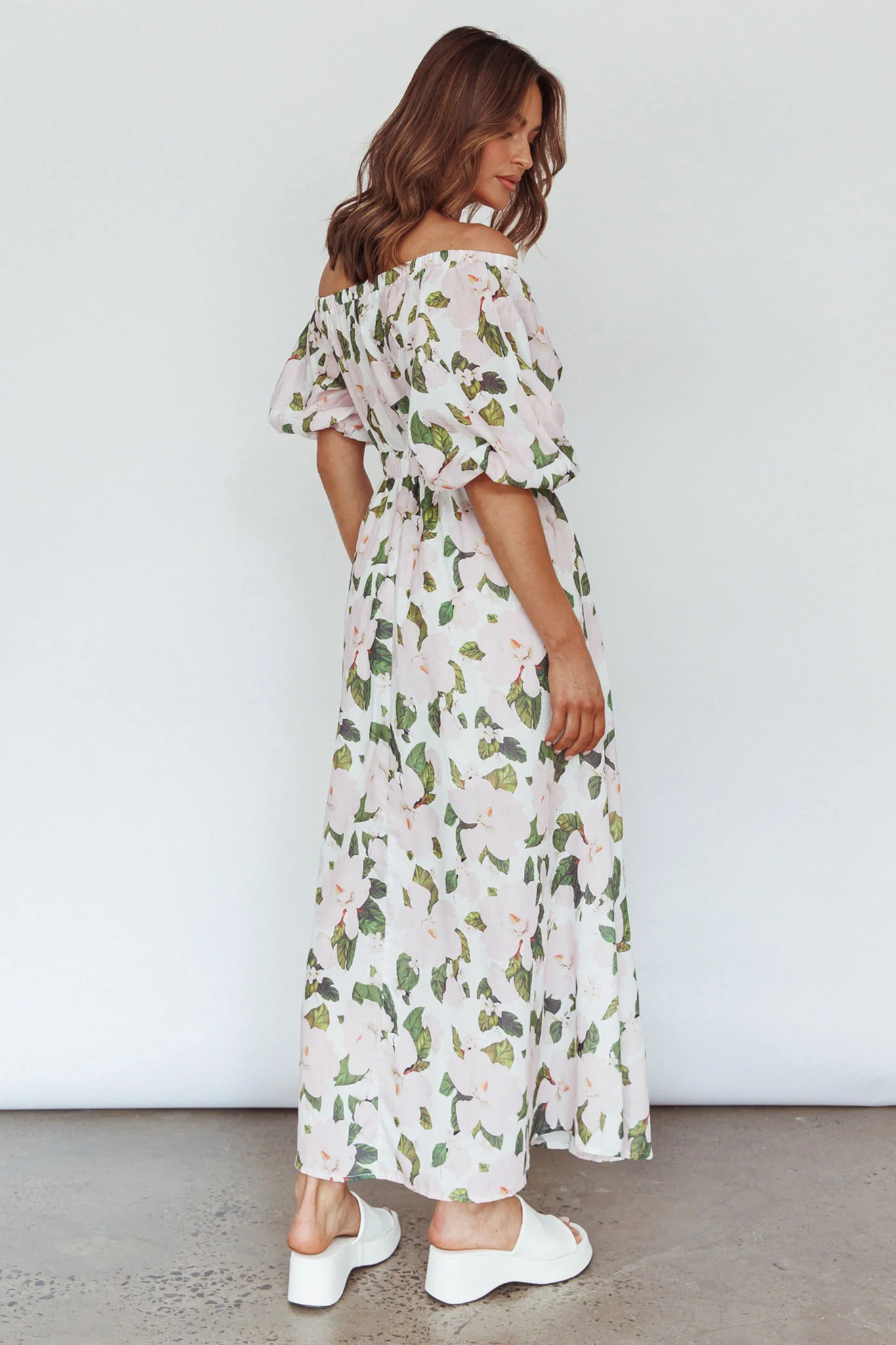 Momentum Off Shoulder Maxi Dress Floral Pink - Seraphlike