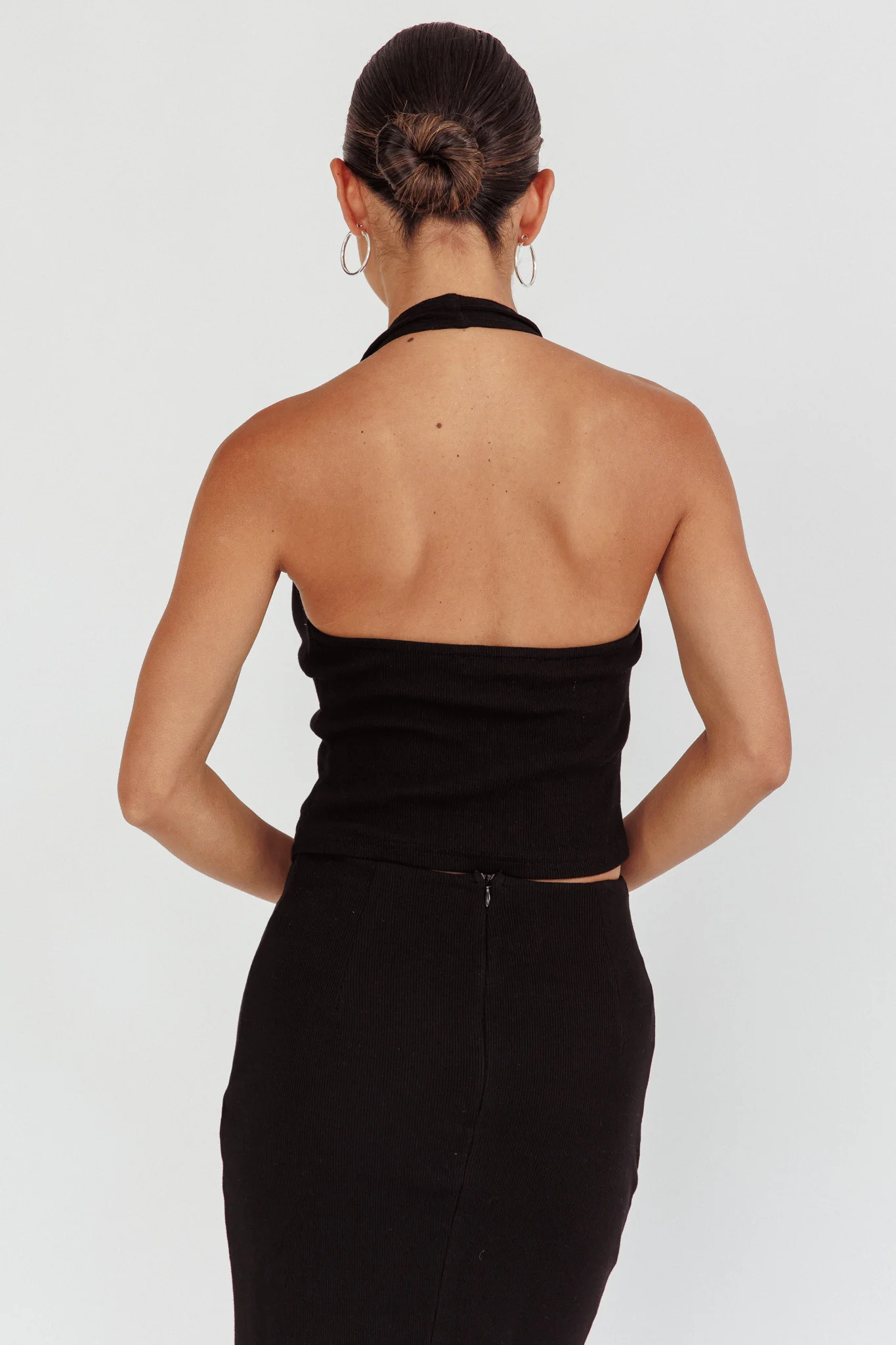 Blackthorn Halter Neck Rosette Top Black - Seraphlike