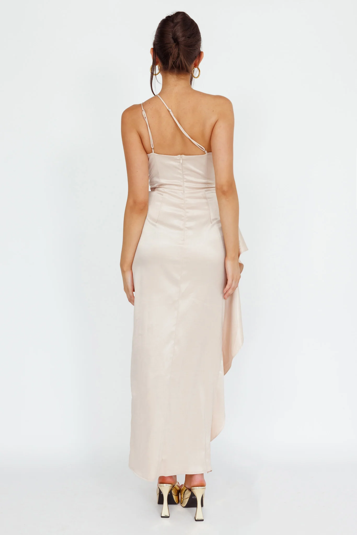 Kamillia One-Shoulder Split Midi Dress Champagne - Seraphlike