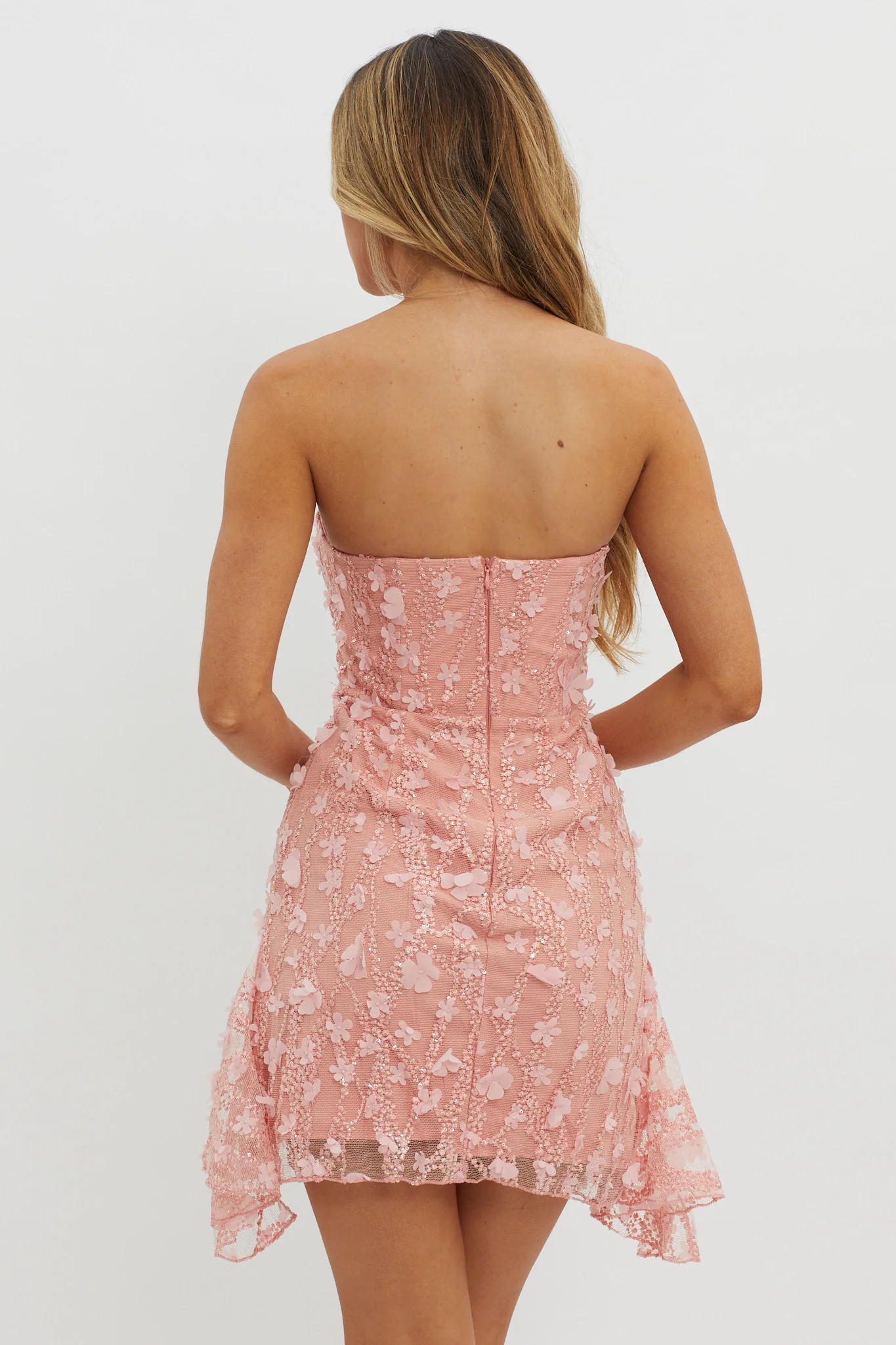 Lacynda Strapless Embellished Mini Dress Pink - Seraphlike