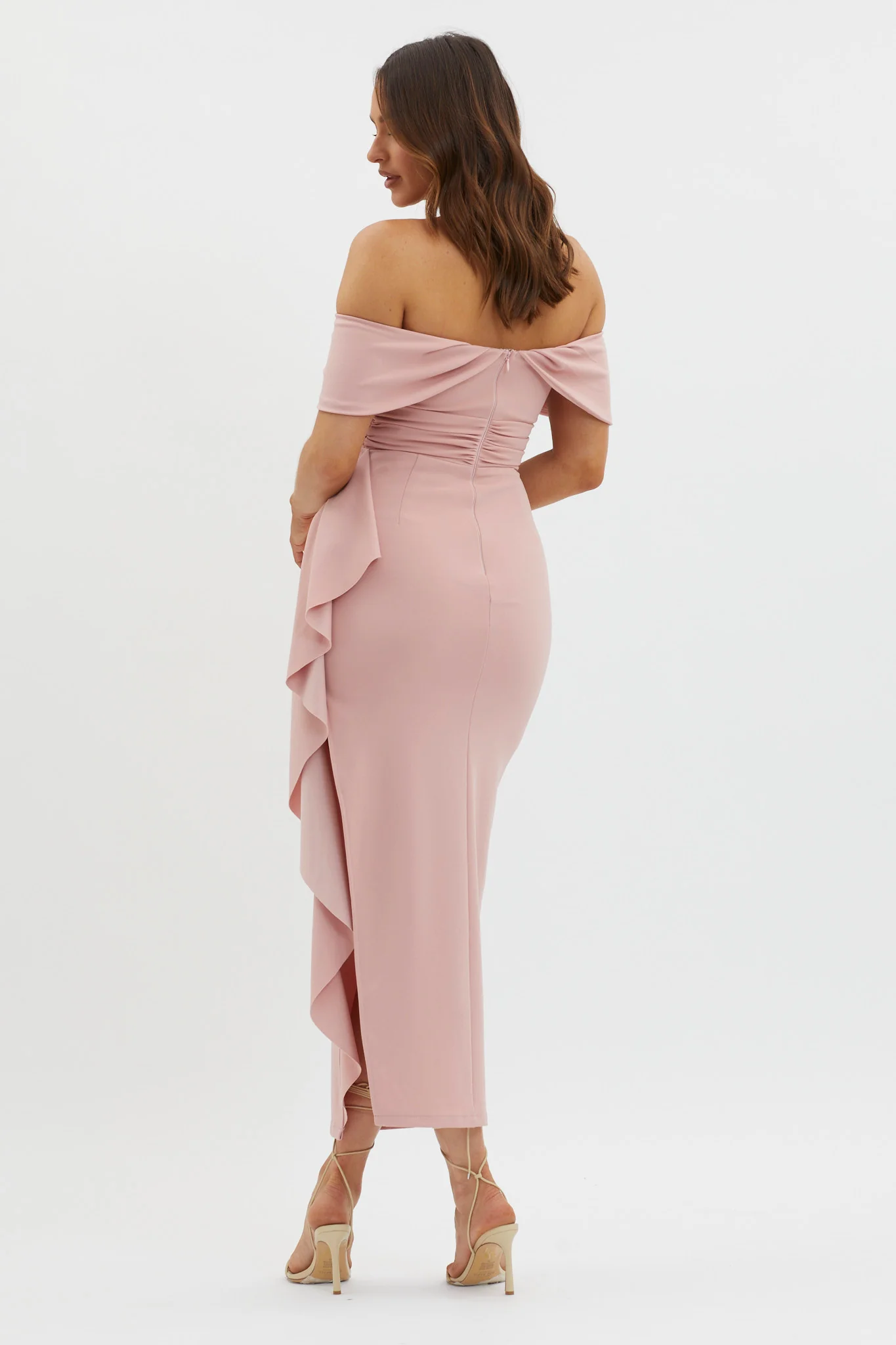 Lillianne Off-Shoulder Side Ruffle Maxi Dress Blush - Seraphlike