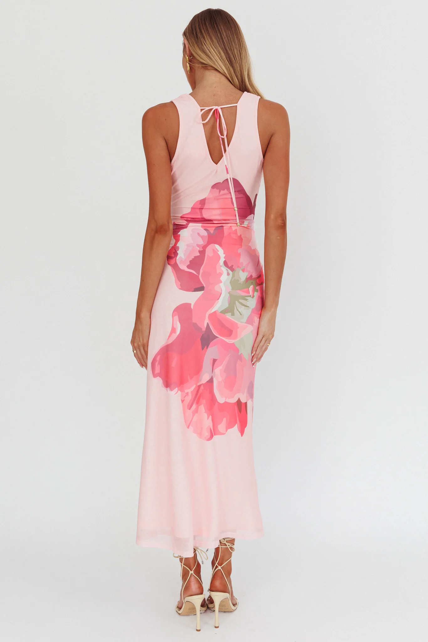 Cinders Tied Plunging Neckline Maxi Dress Flower Pink - Seraphlike
