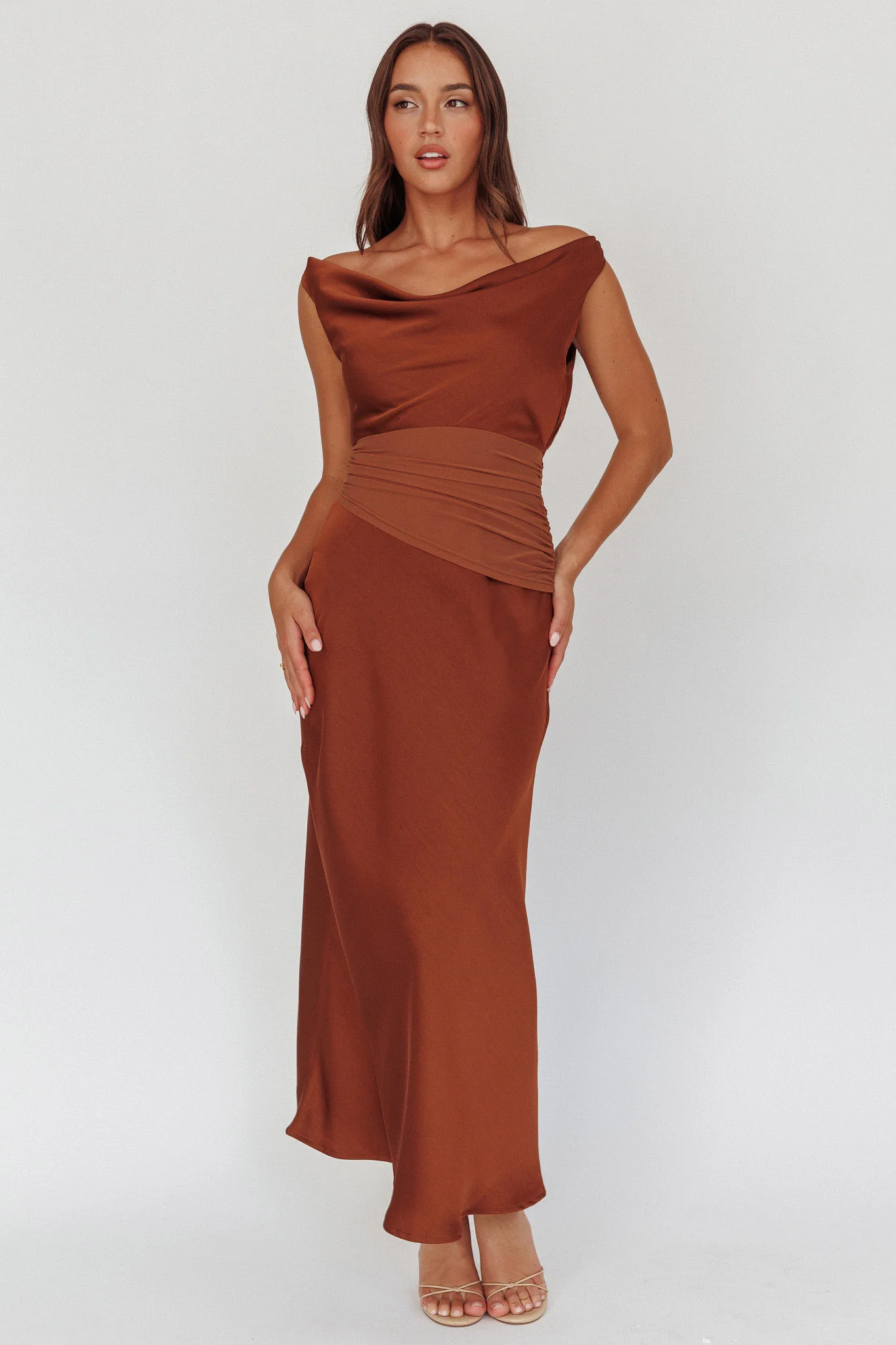 Isabella Open Cowl Back Maxi Dress Cocoa - Seraphlike