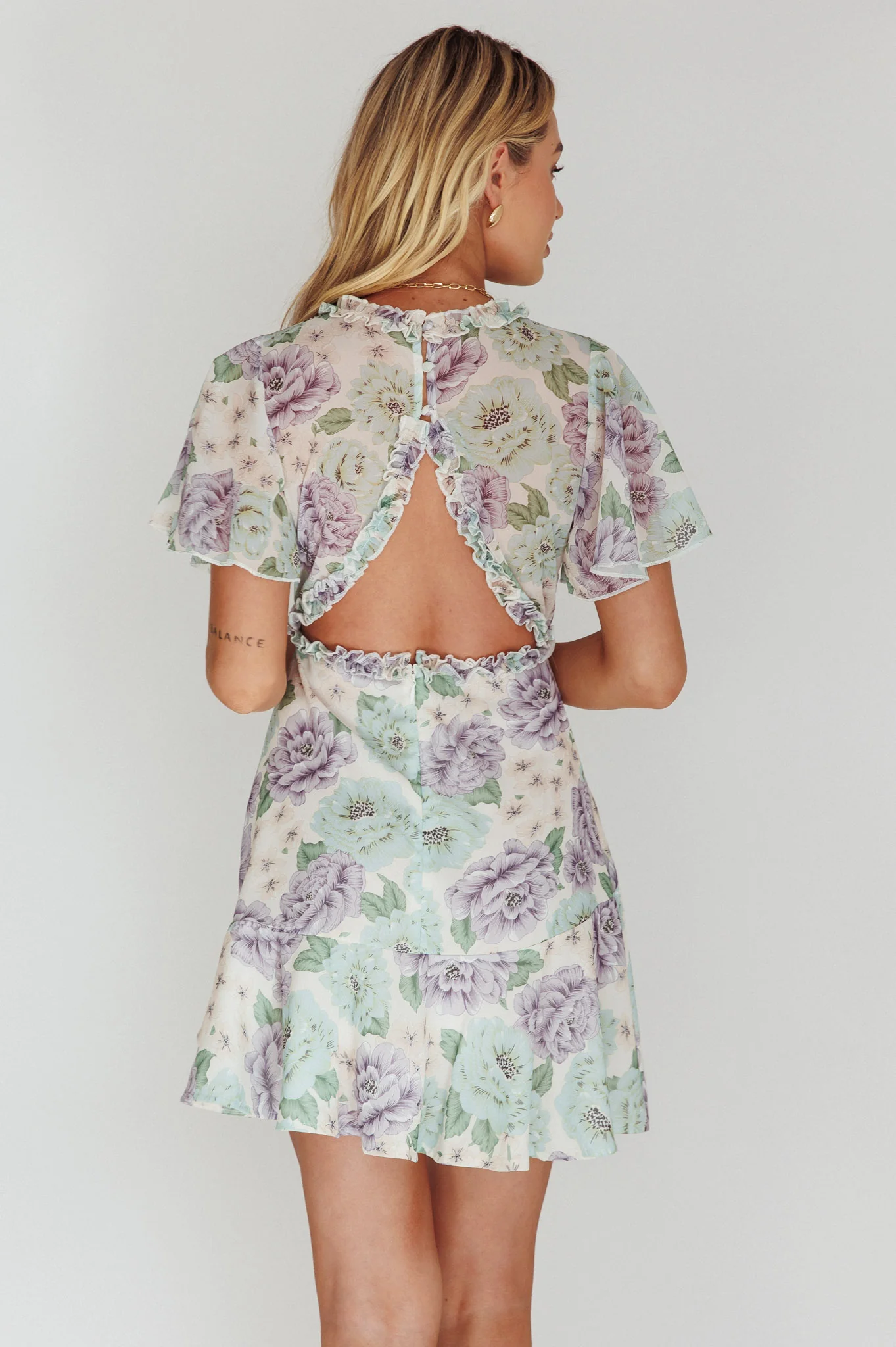 Laney Angel Sleeve Ruffle Dress Floral White - Seraphlike