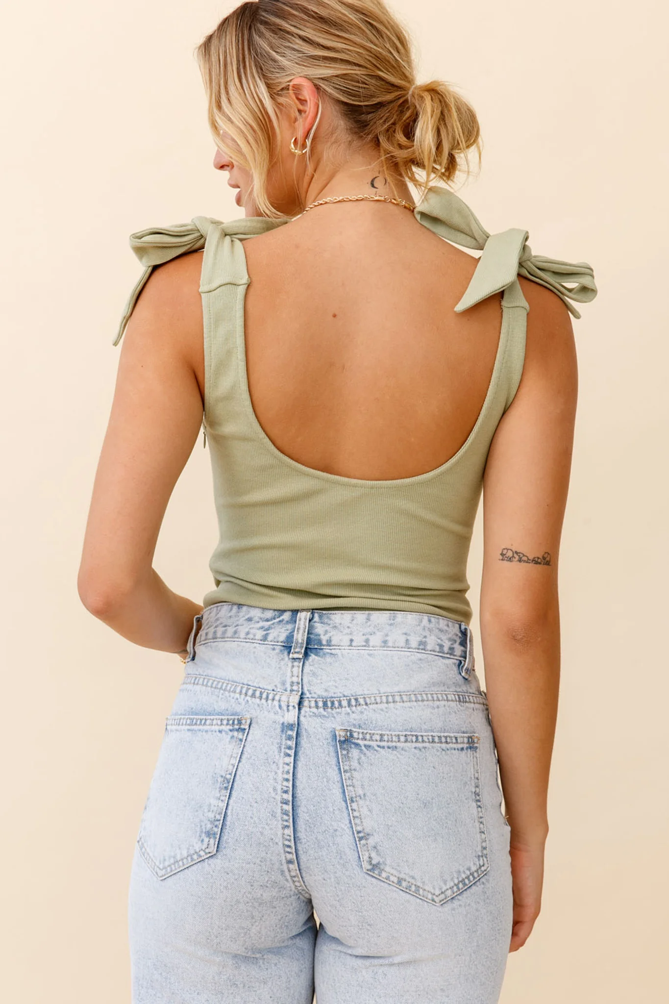 Can't Stop Me Bow Shoulder Bodysuit Moss Green - Seraphlike