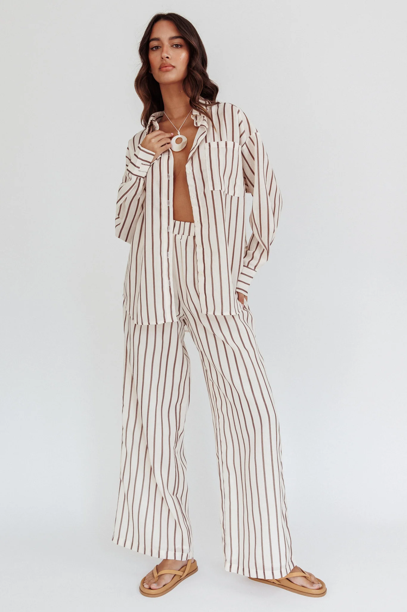 Alex Elastic Waist Pants Stripe Latte - Seraphlike