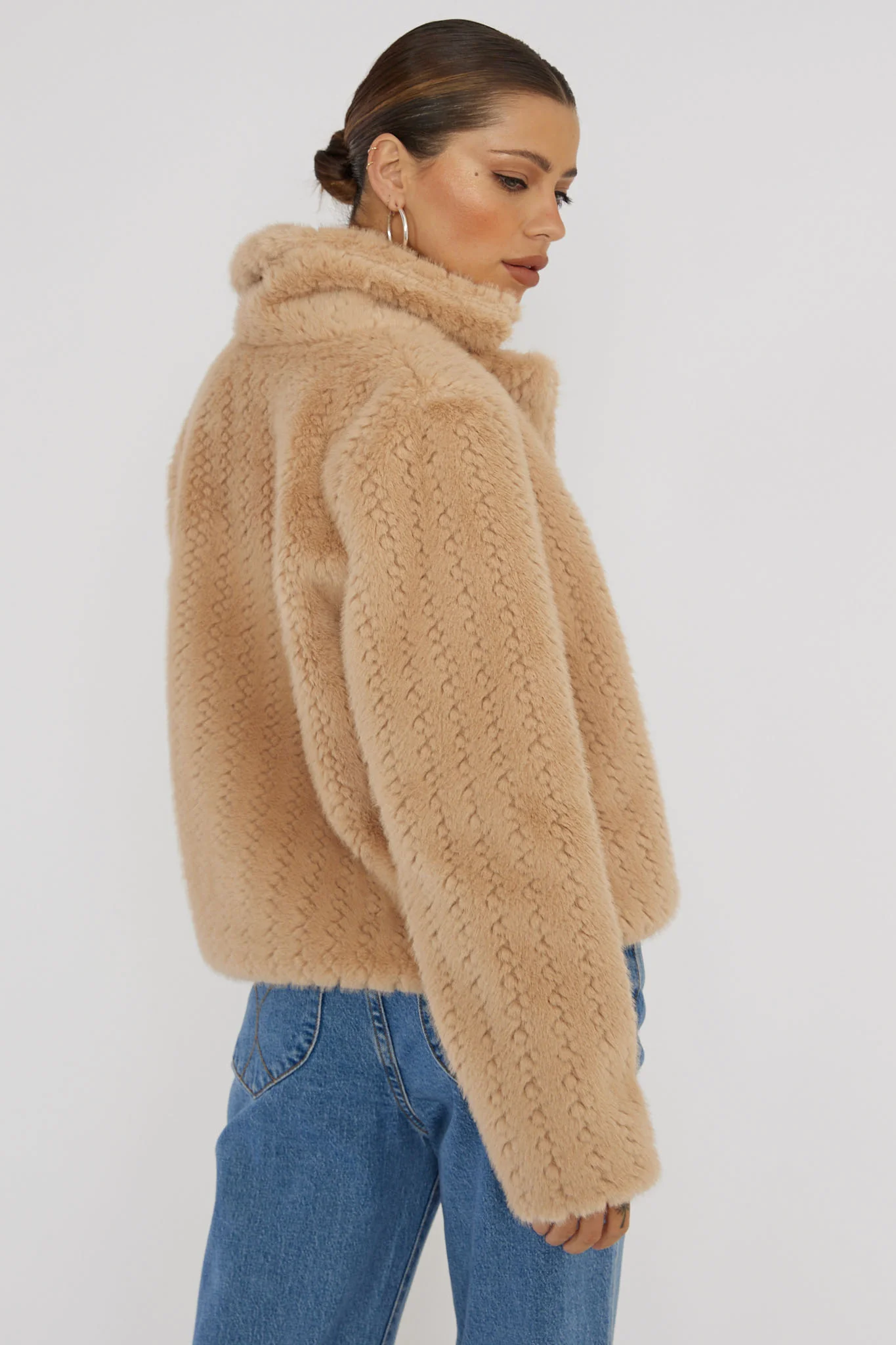 Savelle Notch Lapel Faux Fur Jacket Camel - Seraphlike