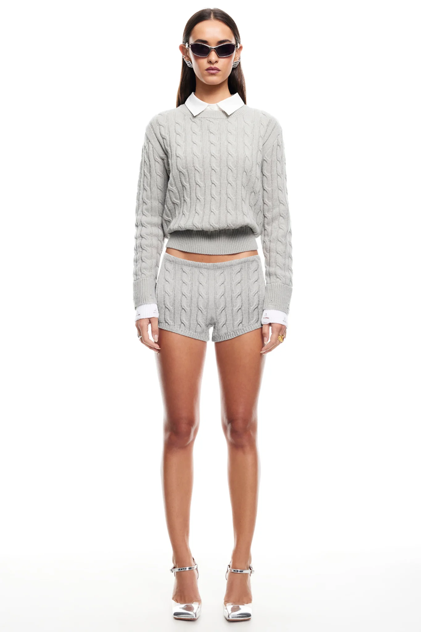 LIONESS Coastal Cable Knit Sweater Cloud - Seraphlike