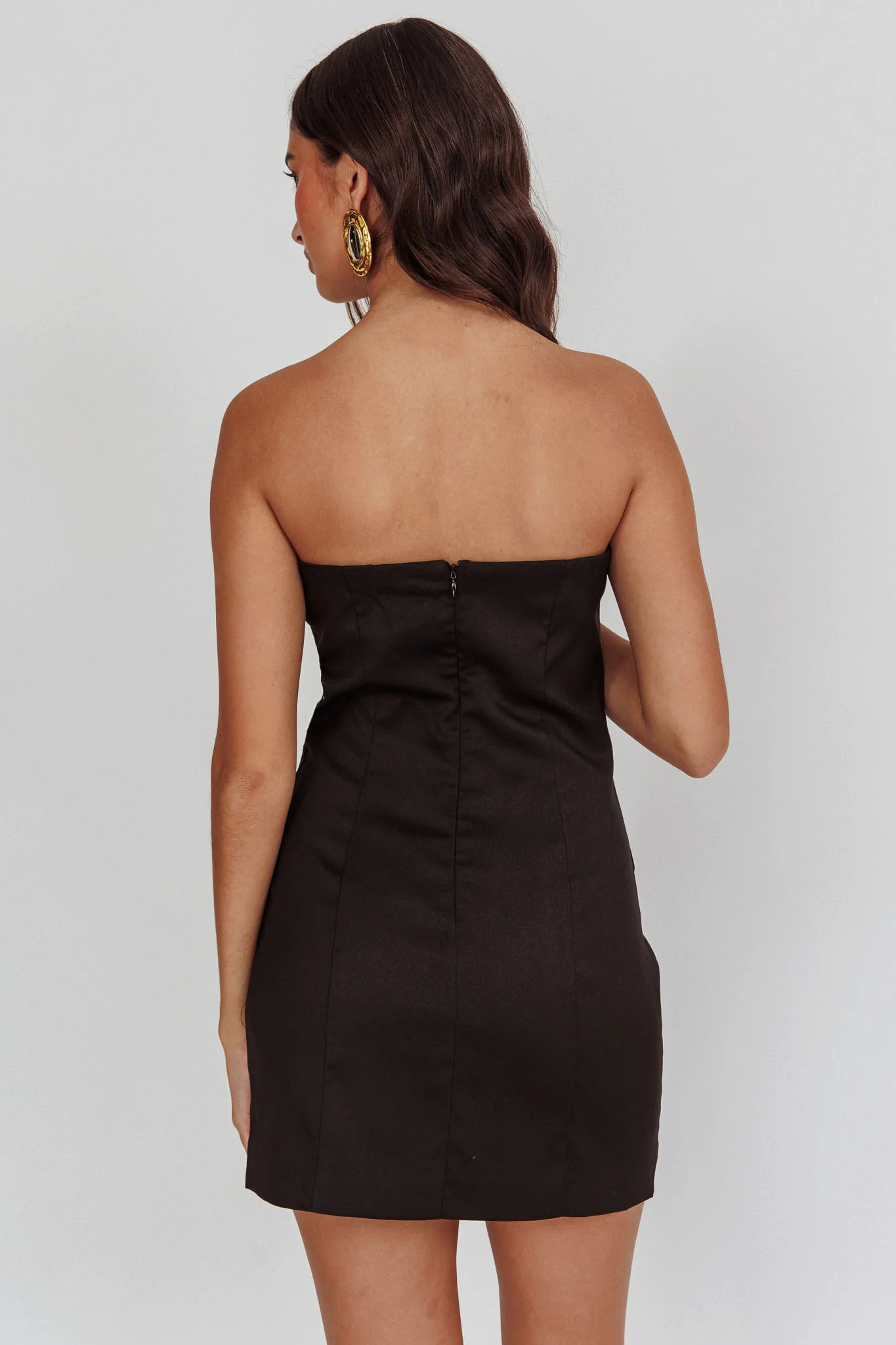 Titania Strapless Buttoned Mini Dress Black - Seraphlike