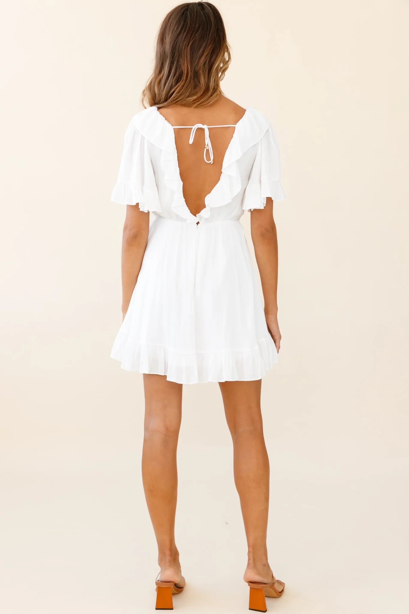 Malika Angel Sleeve Ruffle Trim Dress White - Seraphlike
