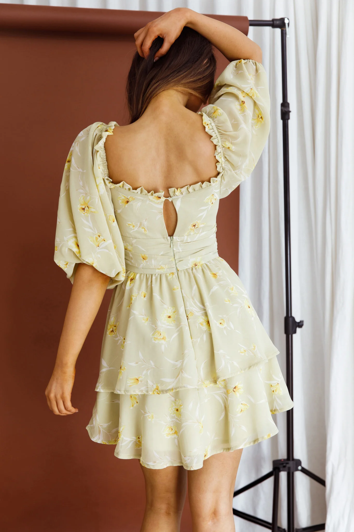 Forever Bloom Off-Shoulder Mini Dress Floral Lime - Seraphlike