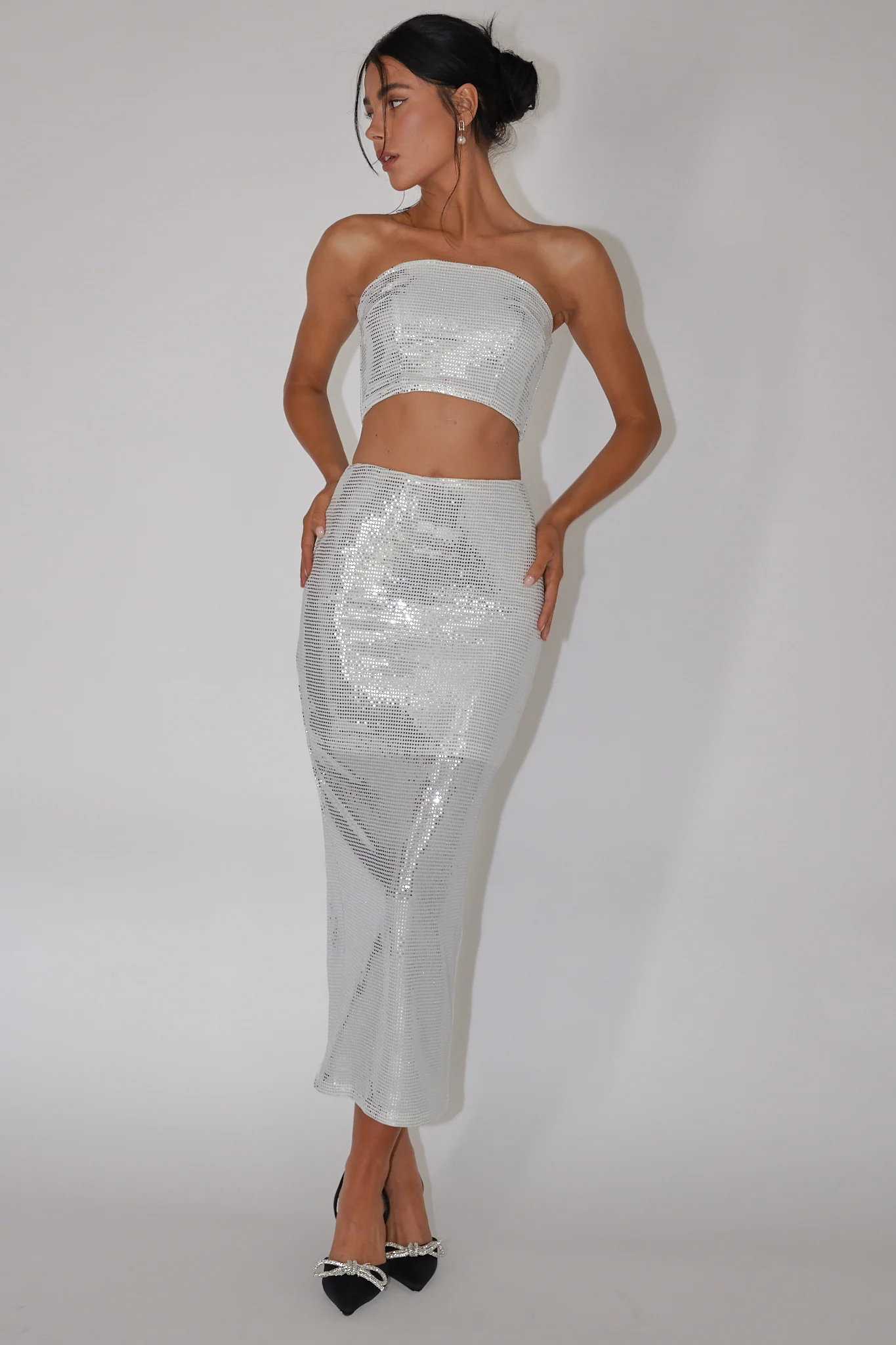 It Girls Sequin Maxi Skirt Silver - Seraphlike