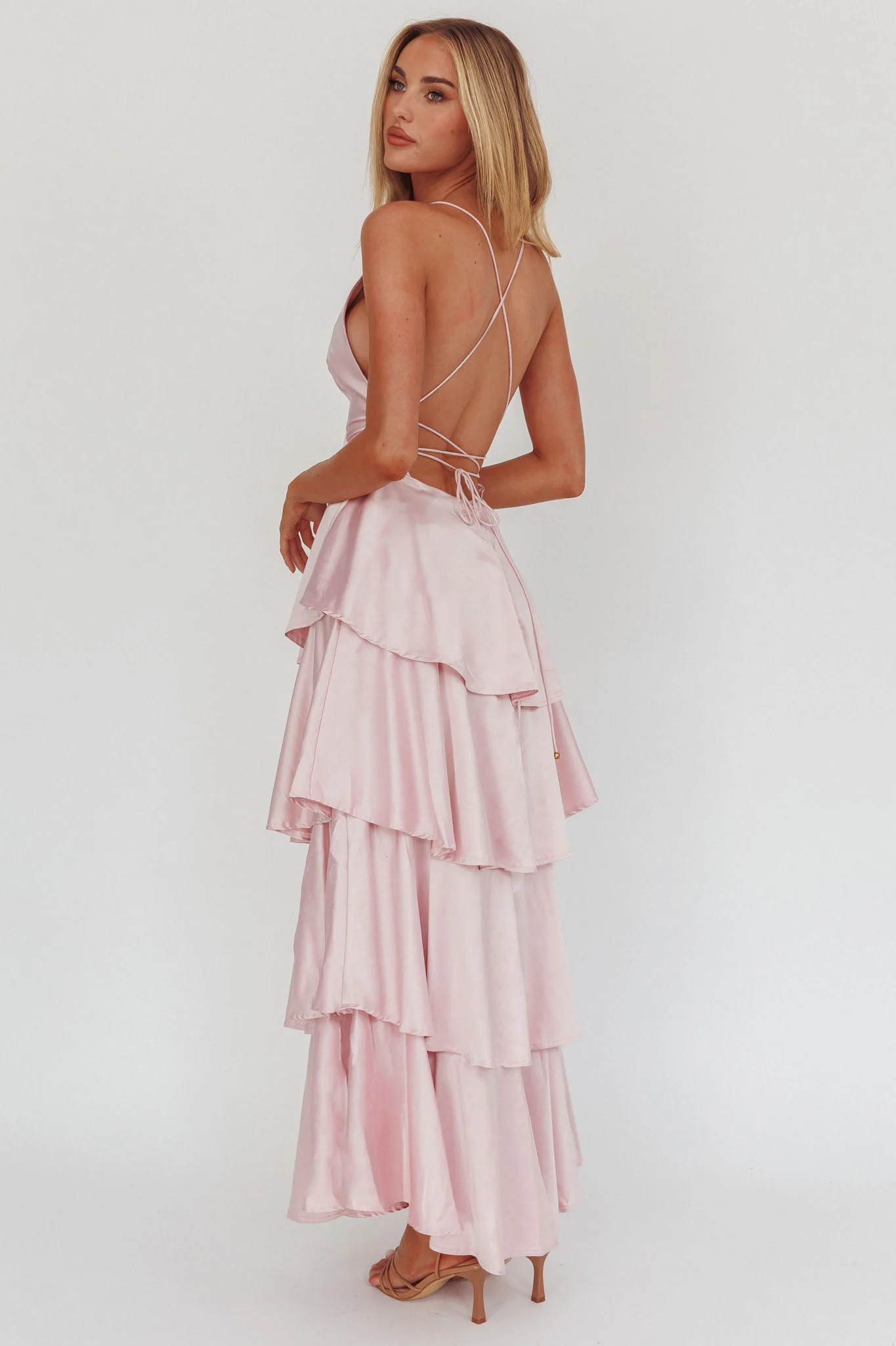 Auguste Tiered Frill Strappy Back Dress Blush - Seraphlike