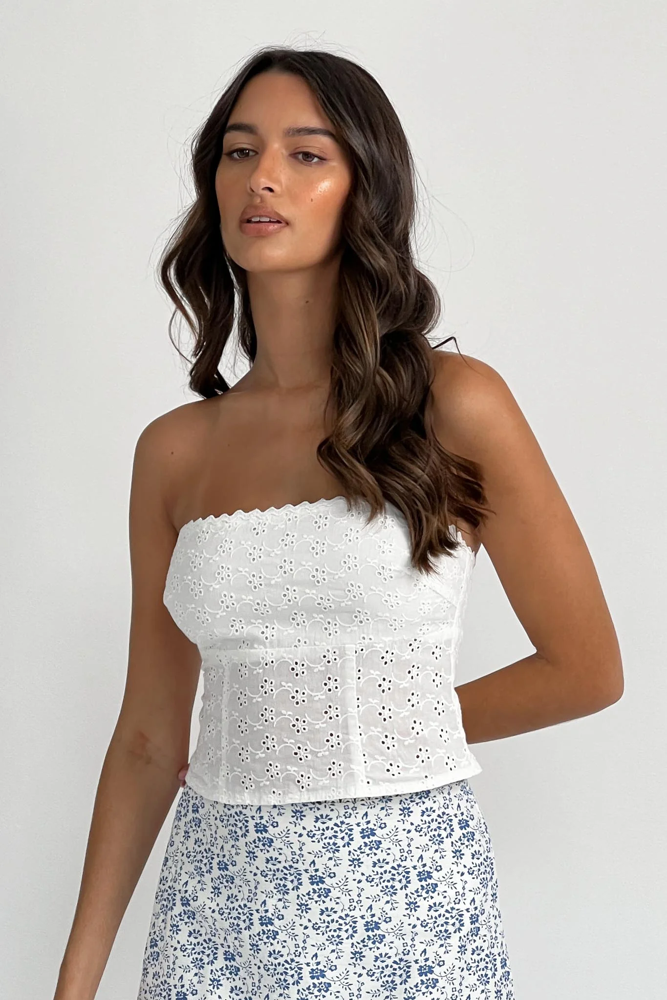 Maggie Eyelet Embroidery Strapless Top Ivory - Seraphlike