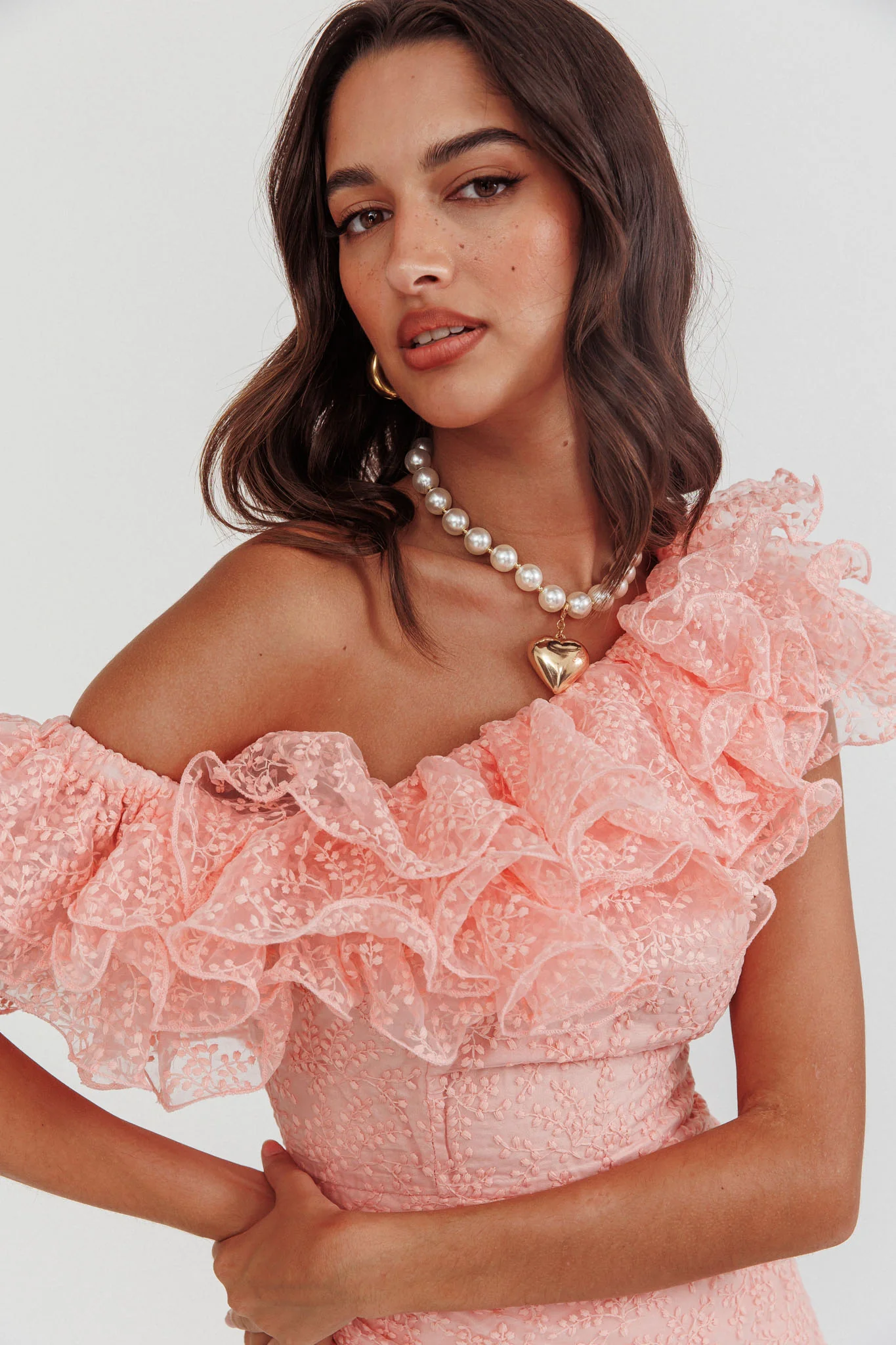 Hollyn One-Shoulder Ruffle Mini Dress Blush - Seraphlike