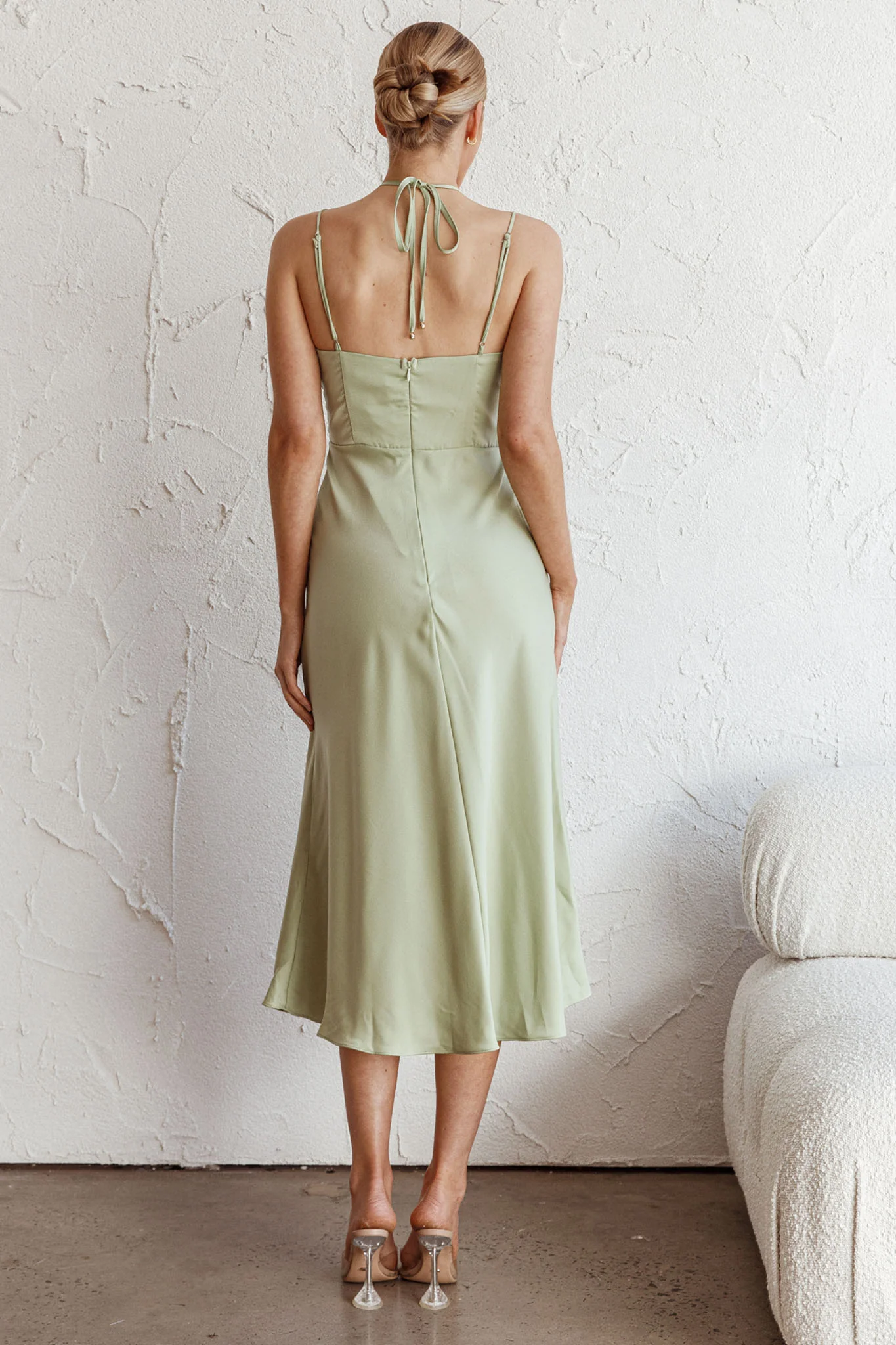Emmalie Satin Midi Dress Sage - Seraphlike