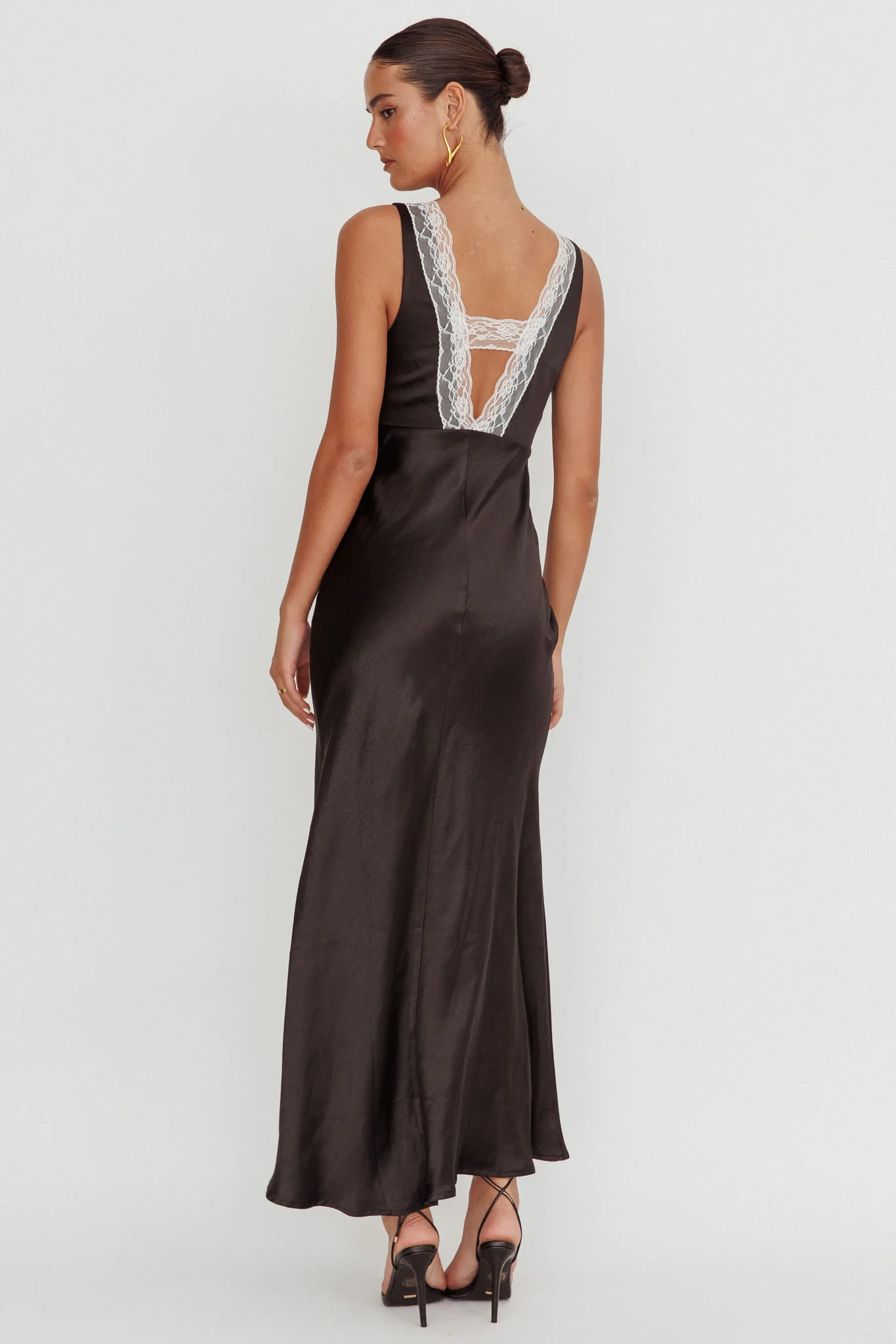Ivonne Contrast Lace V-Neck Maxi Dress Black - Seraphlike
