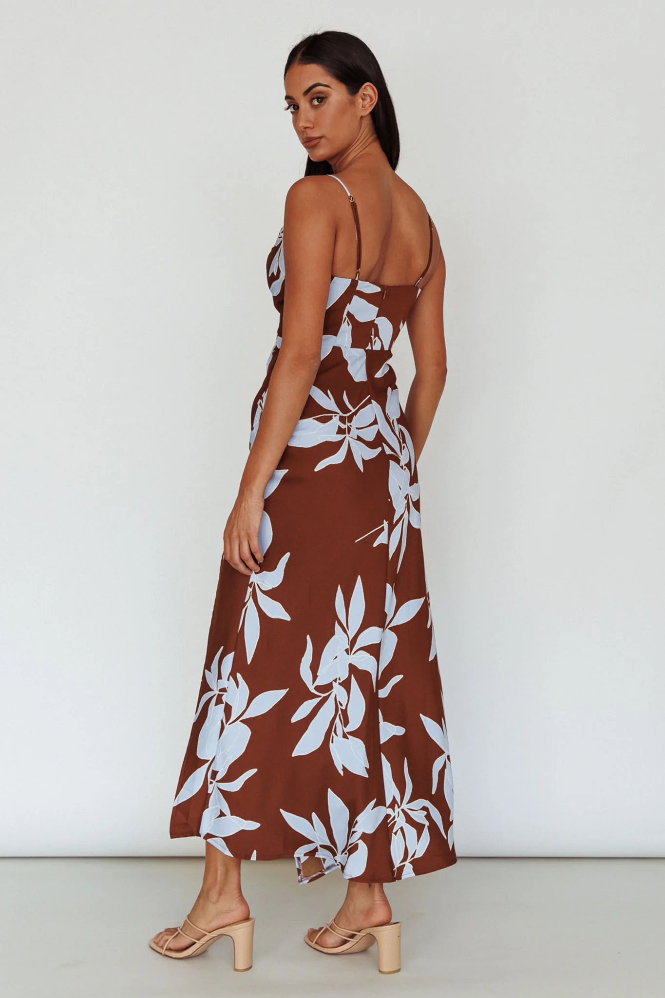Morea Cowl Neck Maxi Dress Floral Brown - Seraphlike