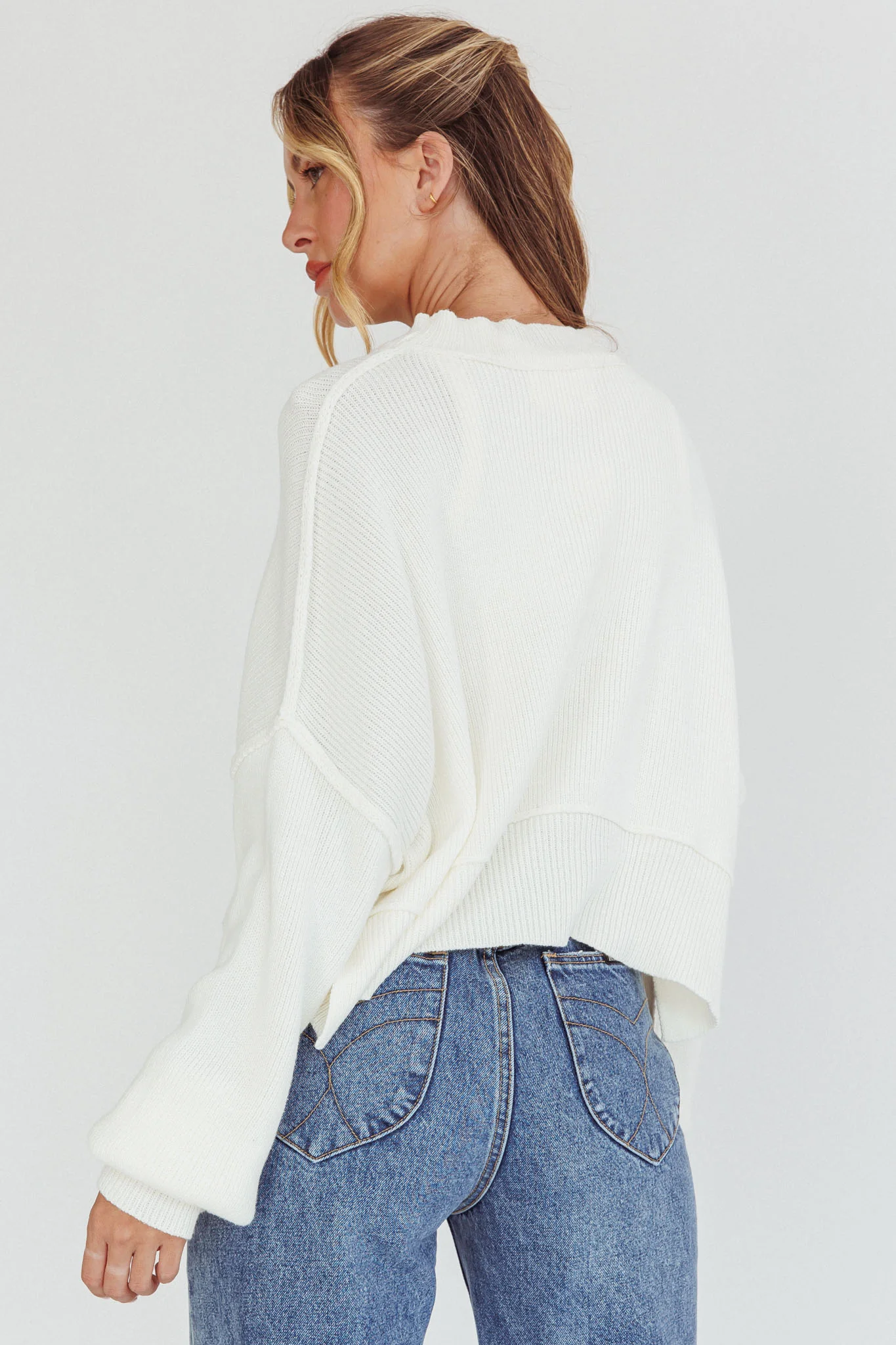 Morning Frost Crop Ribbed Knit Sweater White - Seraphlike