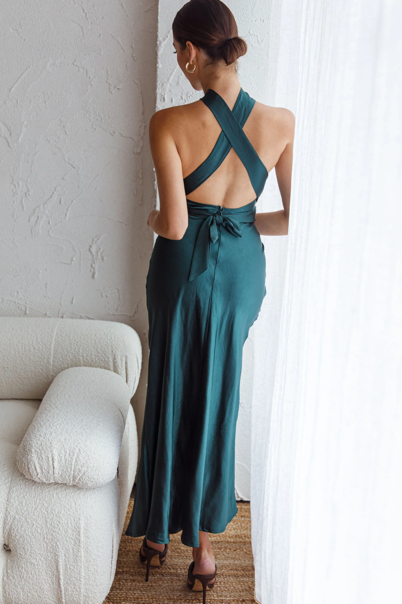 Te Amo Halterneck Open Back Midi Dress Forest Green - Seraphlike