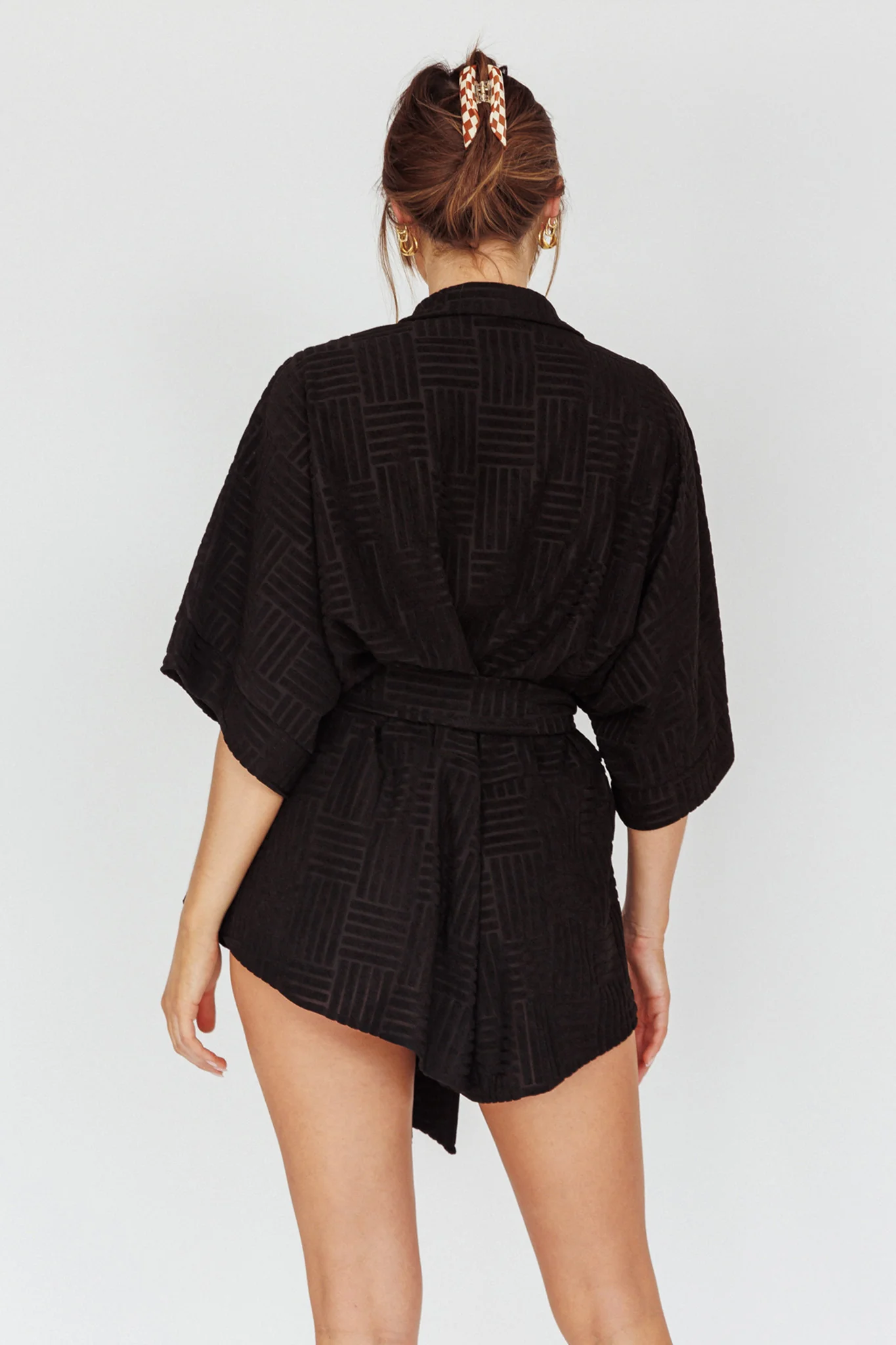Daytona Beach Button-Up Romper Textured Black - Seraphlike