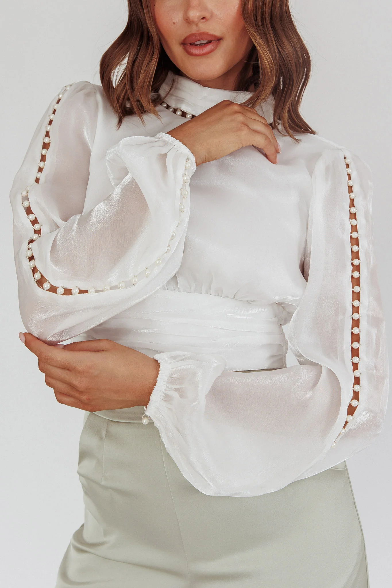 Caia Pearl Detail Open Back Top White - Seraphlike