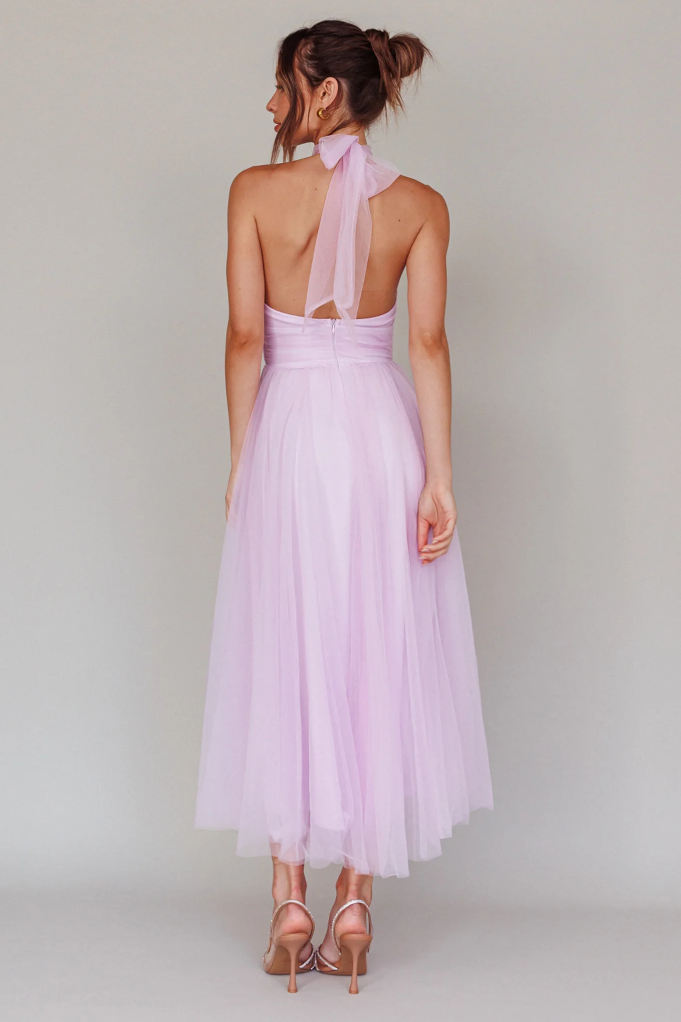 Andria Halterneck Tulle Midi Dress Light Lilac - Seraphlike