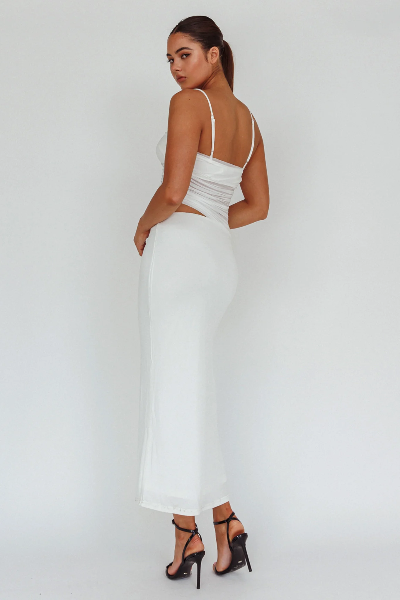 Lorely Ruched Bodice Midi Dress Vanilla - Seraphlike