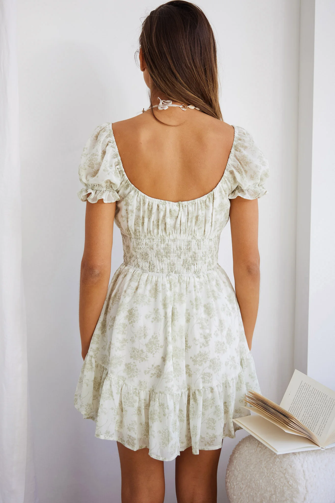 Amilie Shirred Waist Sundress Floral Mint - Seraphlike