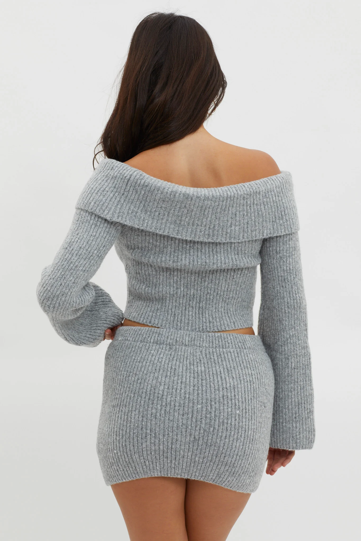 Early Snow Ribbed Knit Skirt Grey - Seraphlike