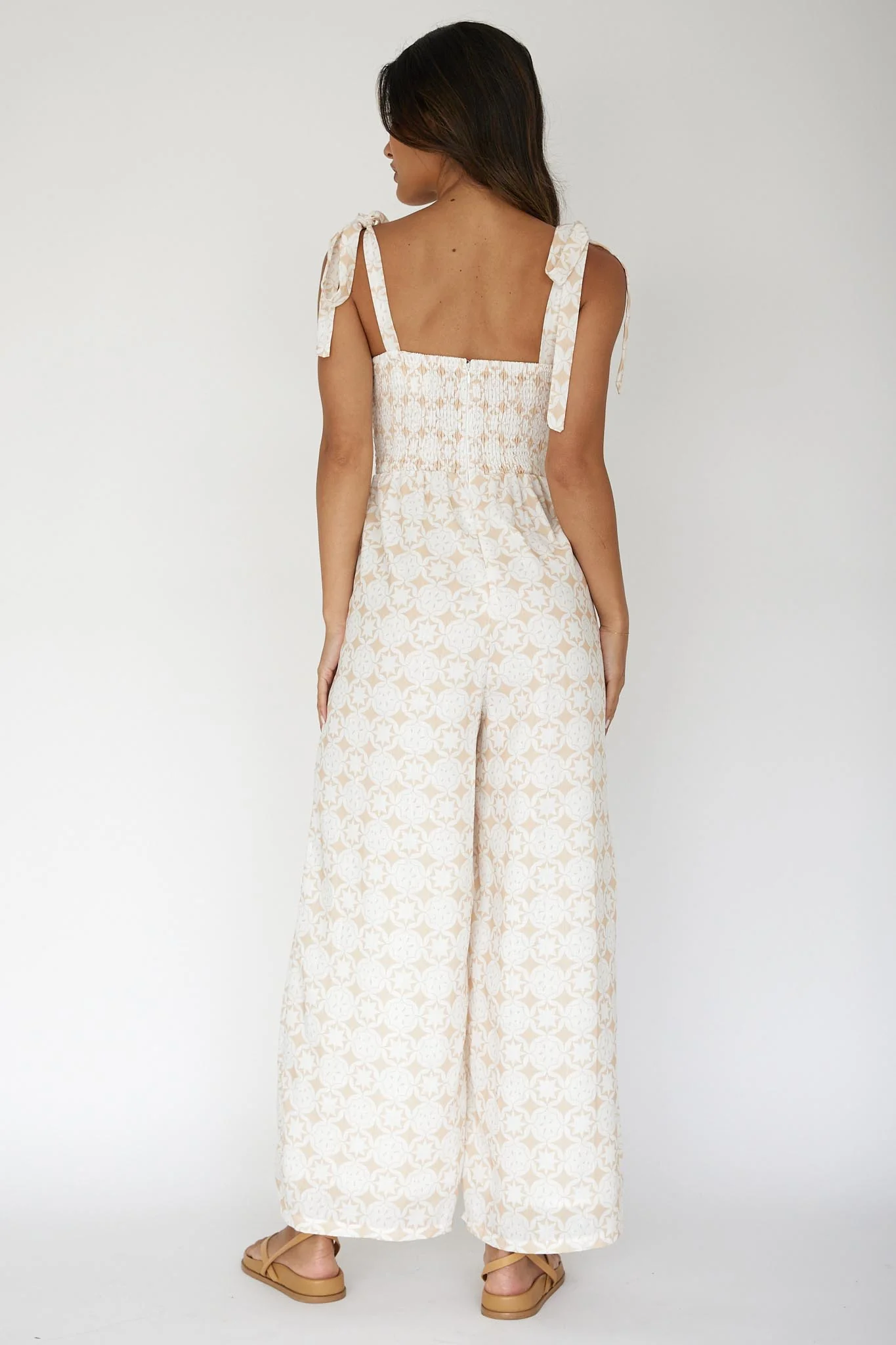 Kersty Tied Shoulder Jumpsuit Beige - Seraphlike