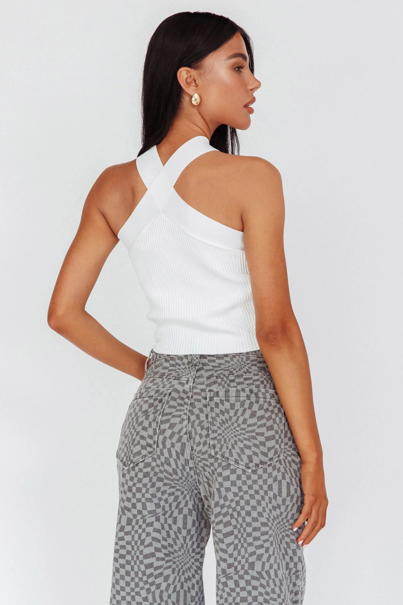 Kansas Crossover Neck Knit Top White - Seraphlike