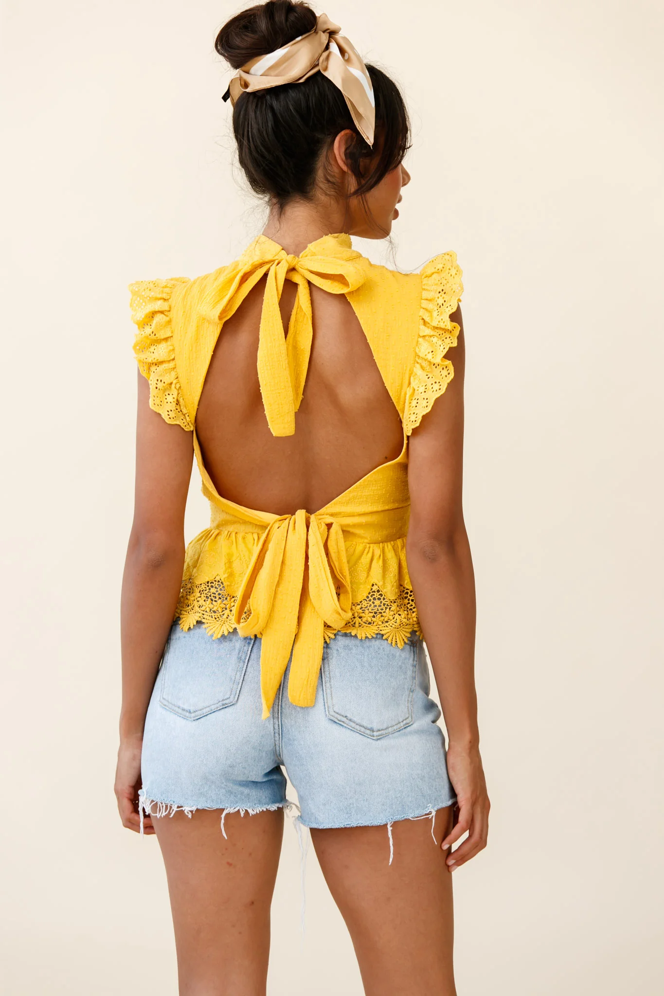 Gracious Sleeveless Open Back Peplum Top Yellow - Seraphlike
