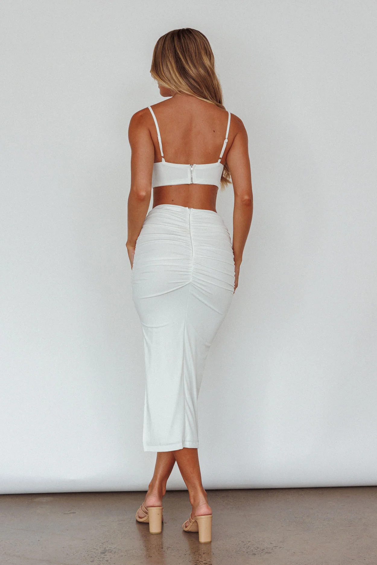 Mary Jane Gathered Bust Tie Back Midi Dress White - Seraphlike