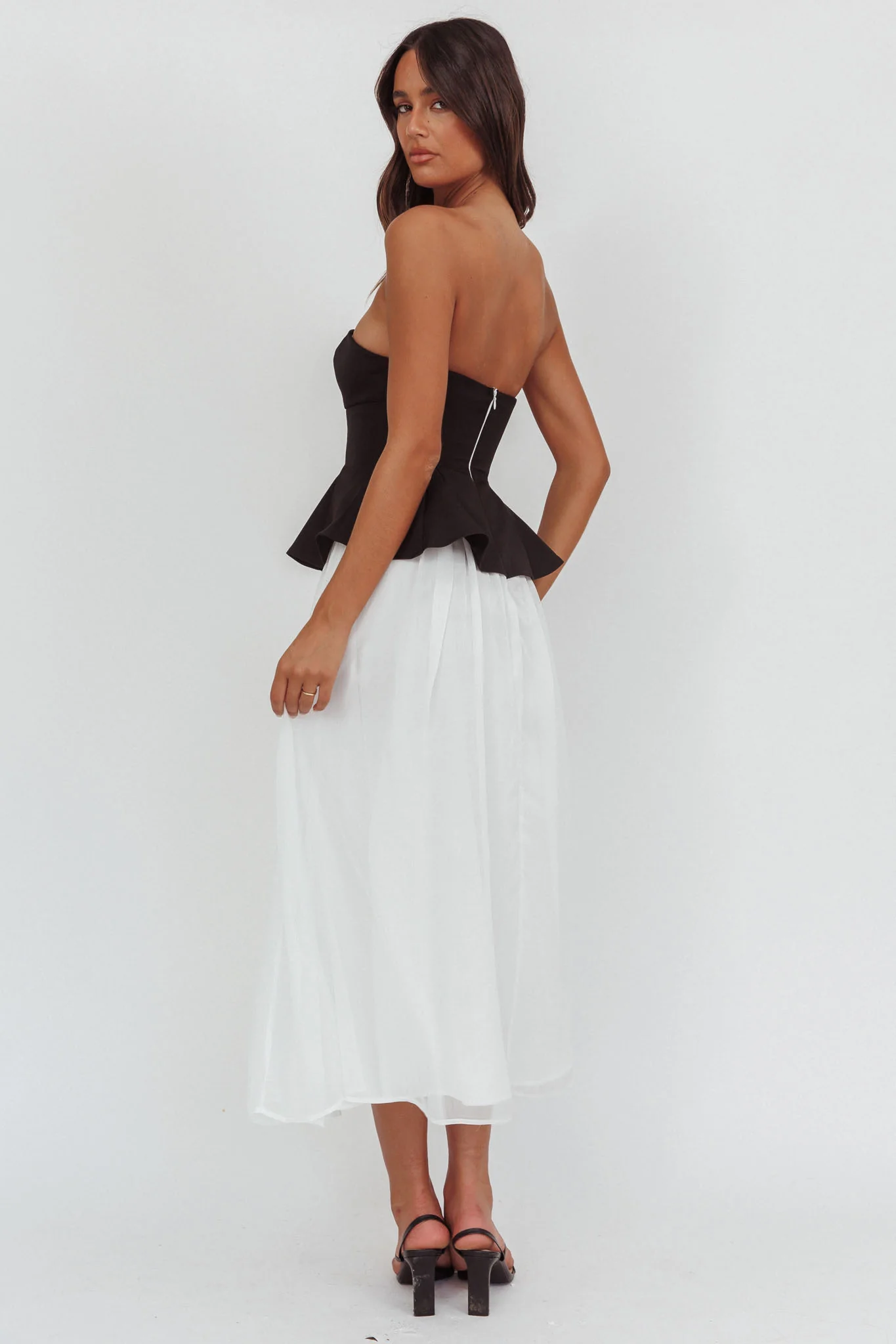 Rebel Peplum Bodice Midi Dress Black - Seraphlike