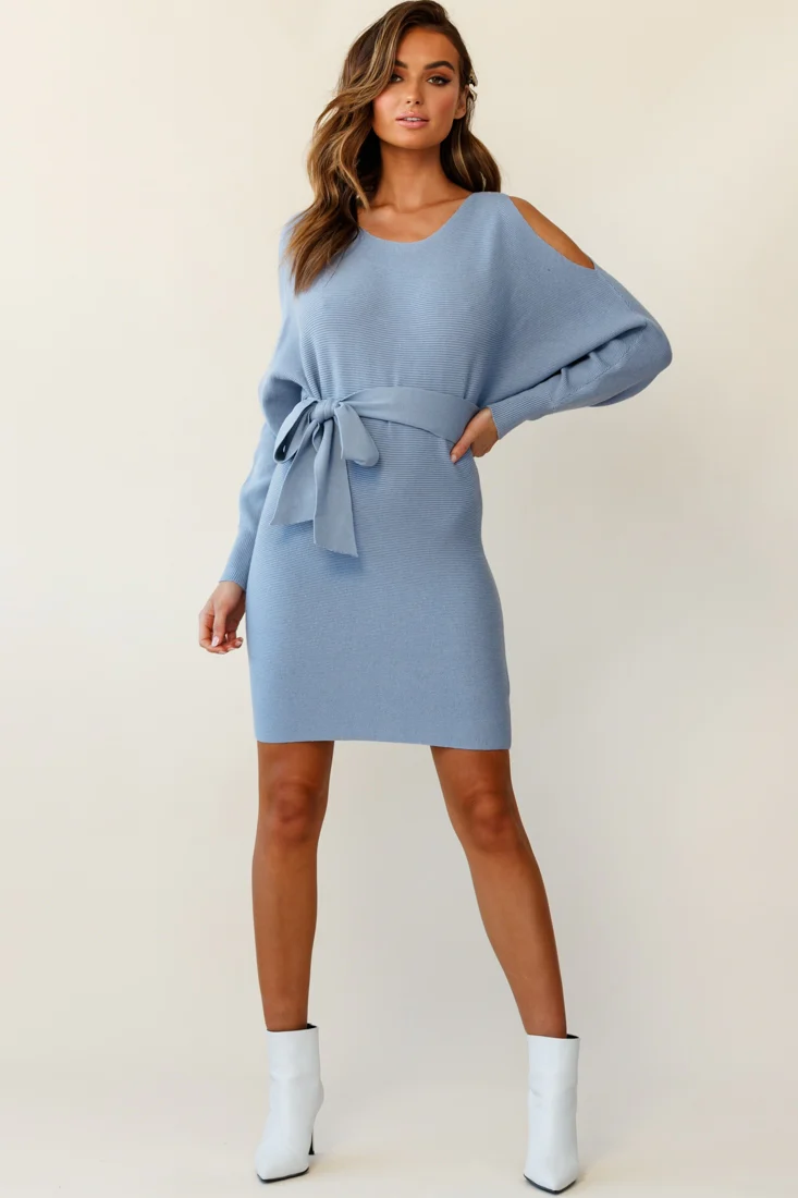Sorry, Honey Cold Shoulder Knit Dress Midnight Blue - Seraphlike